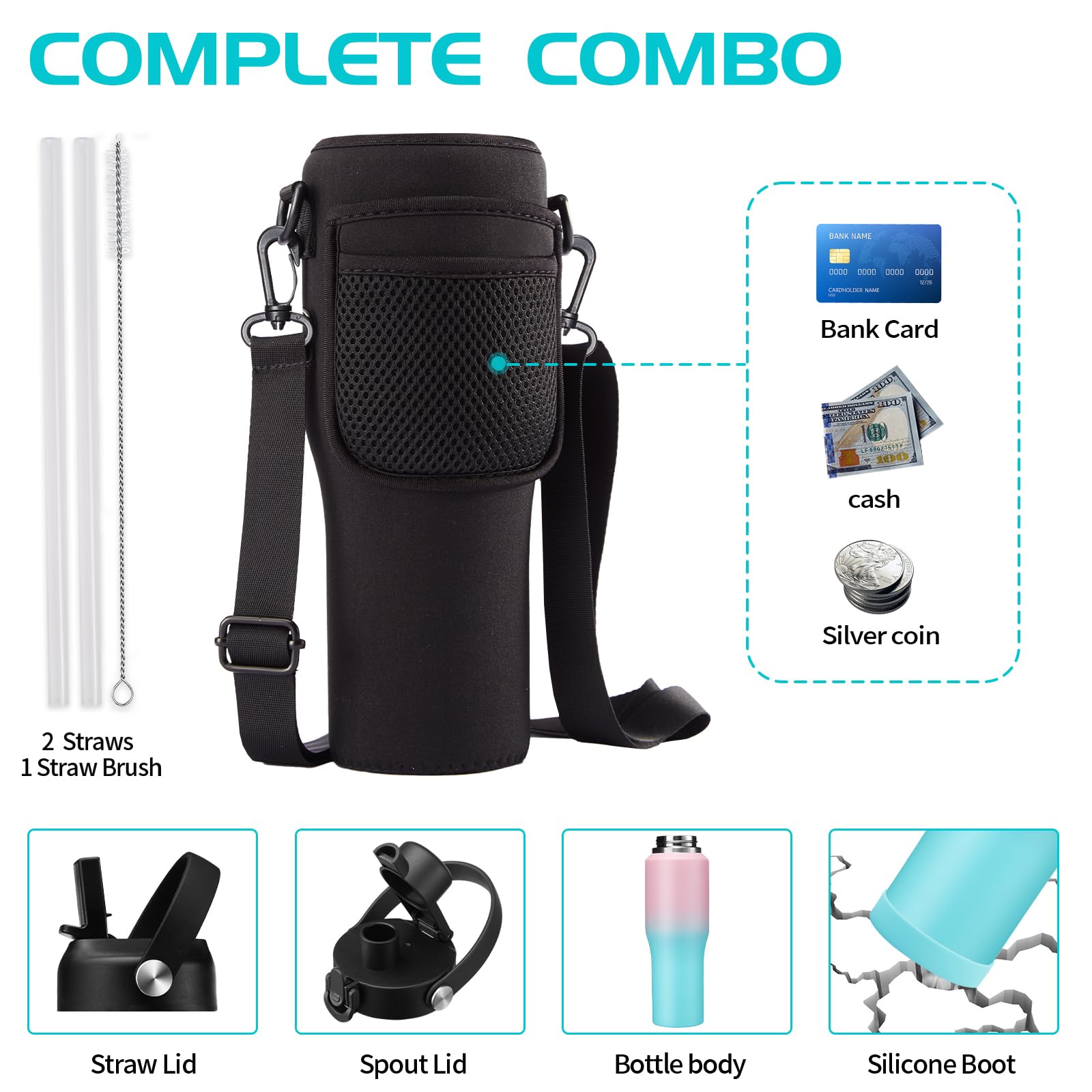 32Oz Stainless-Steel Tumblers With Straw & Sleeve - Insulated Water Bottles That Fits In Cup Holder