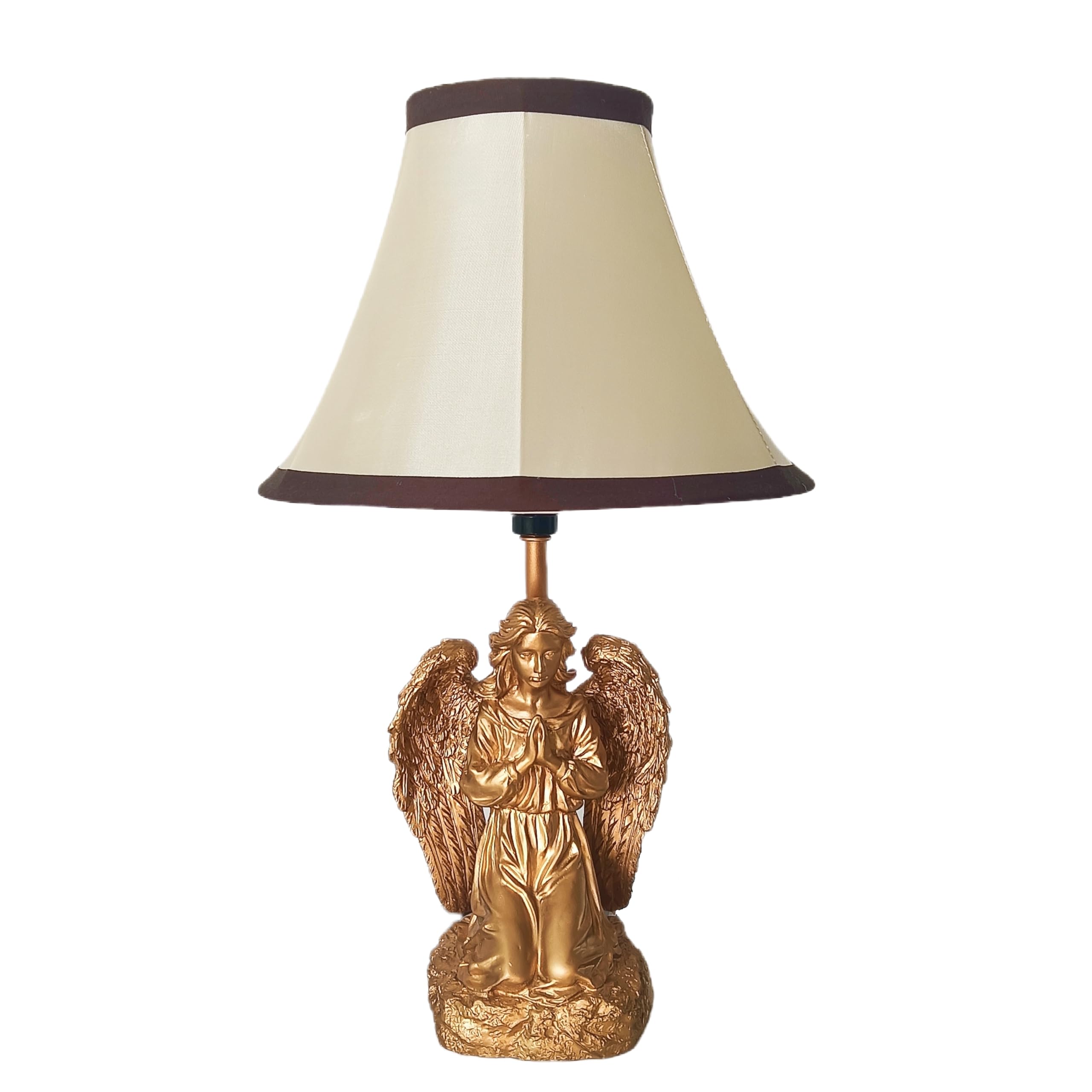 Aotmkj Praying Memorial Angel Desk Lamp,Hand-Painted Resin Prayer Angel Statue Base With Palace Style Fabric Lampshade,Vintage Farmhouse Western Bedside Lamps For Bedroom Living Room