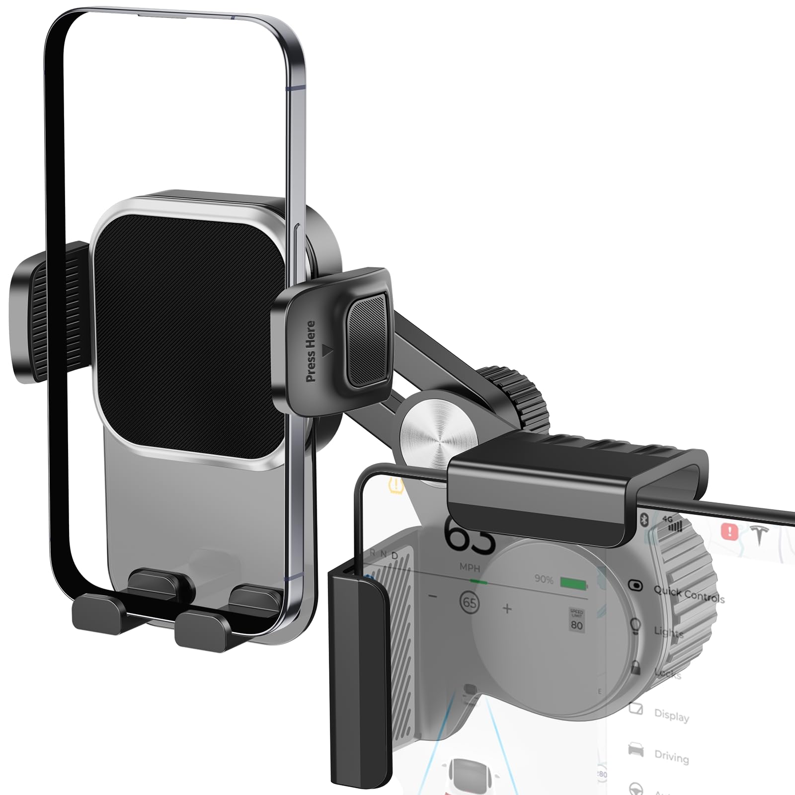 Bsadiy Phone Mount For Tesla Model 3/Y Accessories , For Adjustable Universal Tesla Phone Mount For Tesla Model 3/Y/Cybertruck Screen, Non-Adhesive For Tesla Phone Holder Fits All Phone