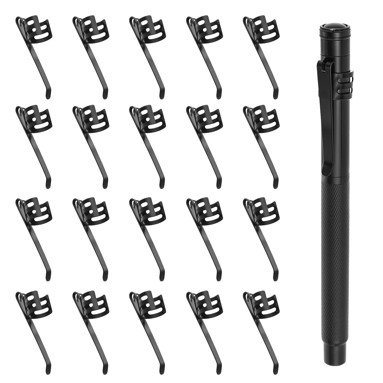 Innohhustle 20 Pieces Flashlight Clip Black Pocket Clip Portable Penlight Replacement Clip Removable Pen Light Accessory Stainless Steel Flashlight Clip Penlight Replacement Parts For Flashlights Keychain Lights
