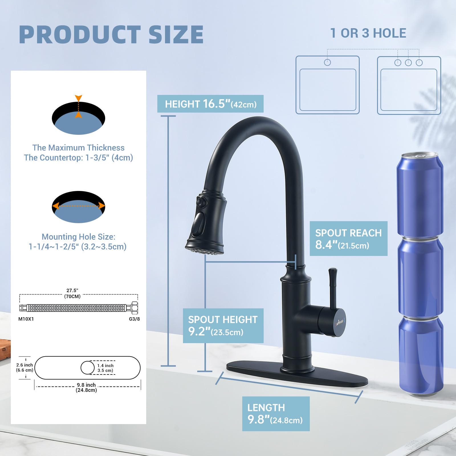 Appaso Black Kitchen Faucets, Kitchen Faucet With Pull Down Sprayer, Stainless Steel, Sink Faucet, Single Handle, High Arc,Pull Down Kitchen Faucet, Matte Black Faucet For Kitchen, Rv, Bar