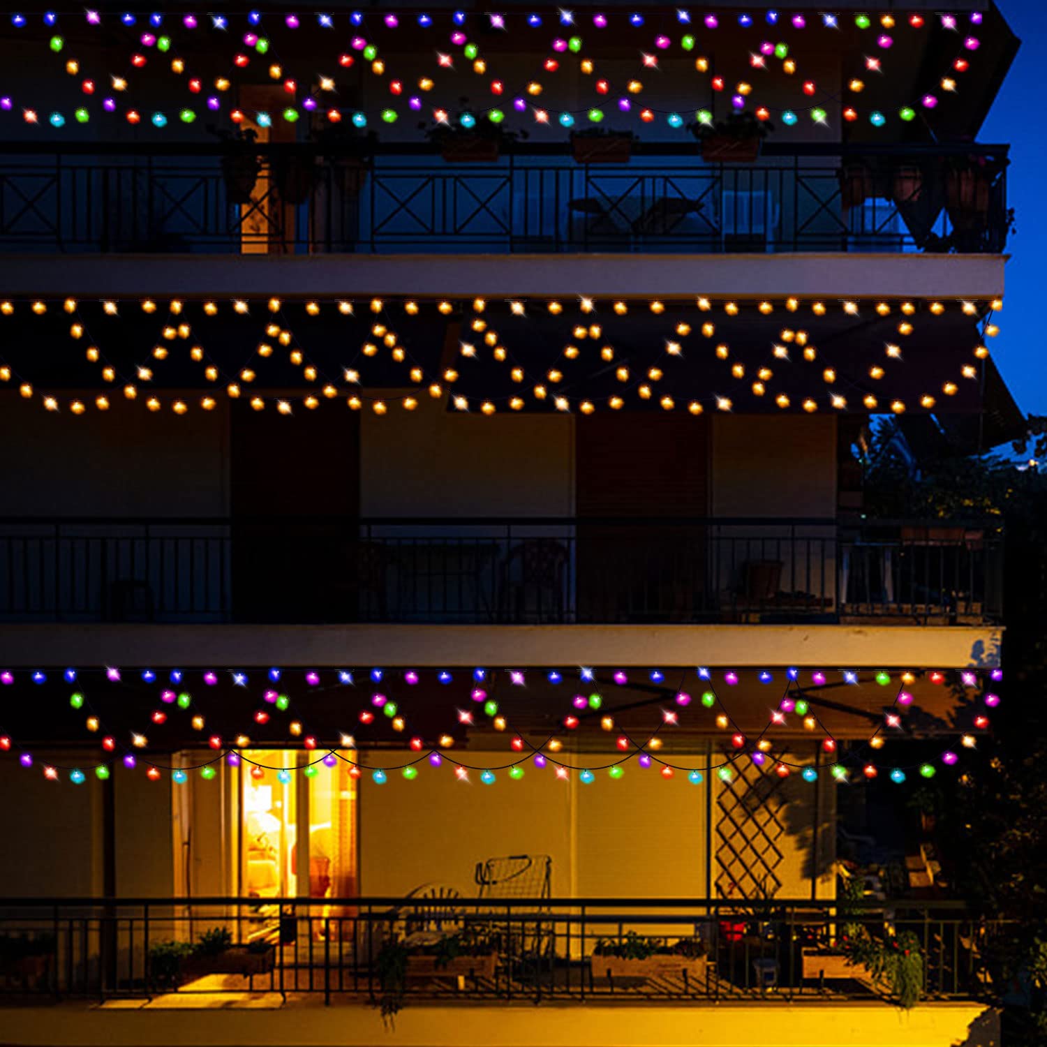 Zhenqiu Led Christmas Lights Outdoor, 34Ft 380 Leds Christmas Half-Round String Lights, Extendable Plug In 8 Modes Waterproof Christmas Decoration For Yard Eaves Fence Roofing Wedding Party Decor