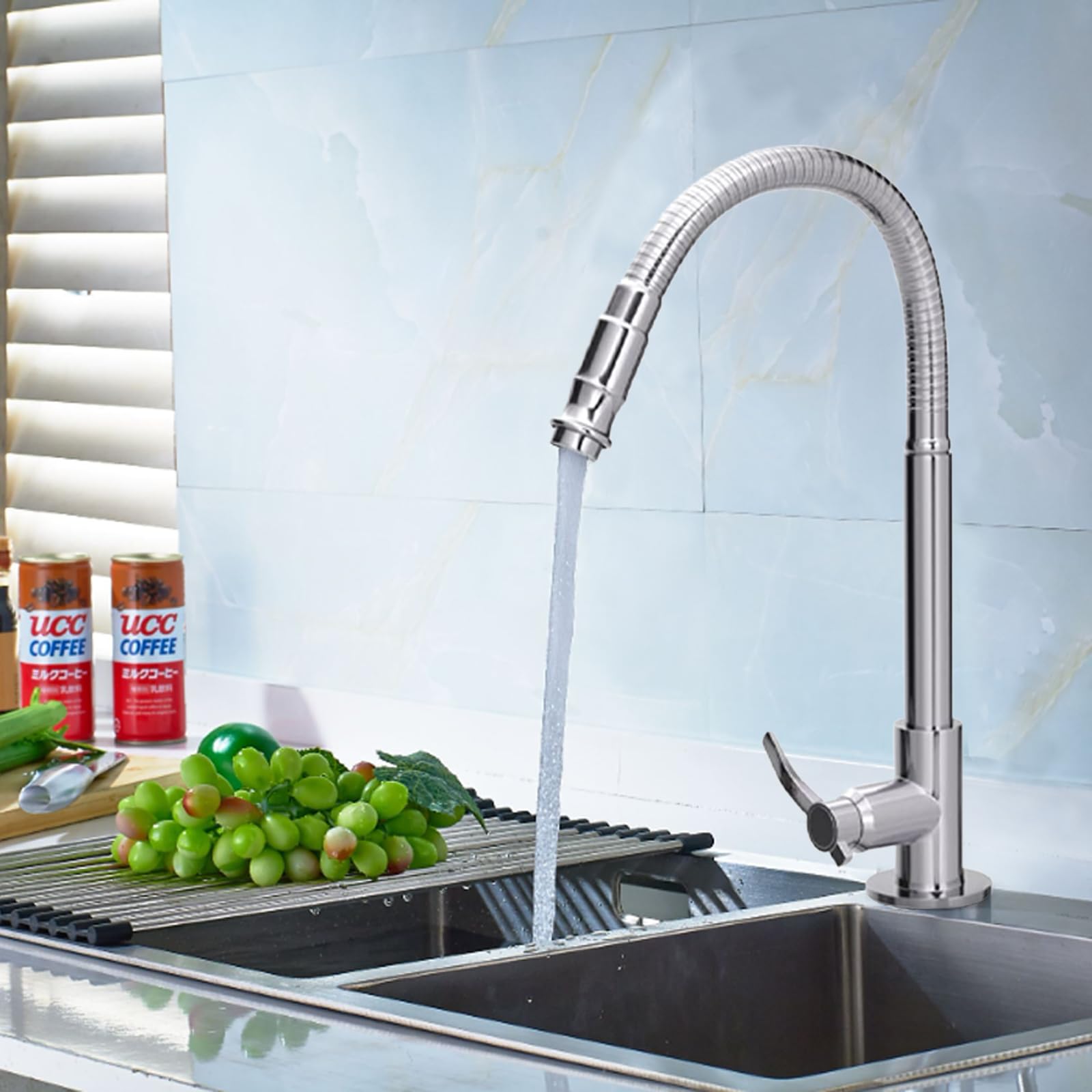 Inchant Single Lever Flexible Pull Out Kitchen Water Tap Sink Faucet Single-Tube Cold Water Basin Taps Vanity Vessel Faucets Deck Mount Chrome Finish
