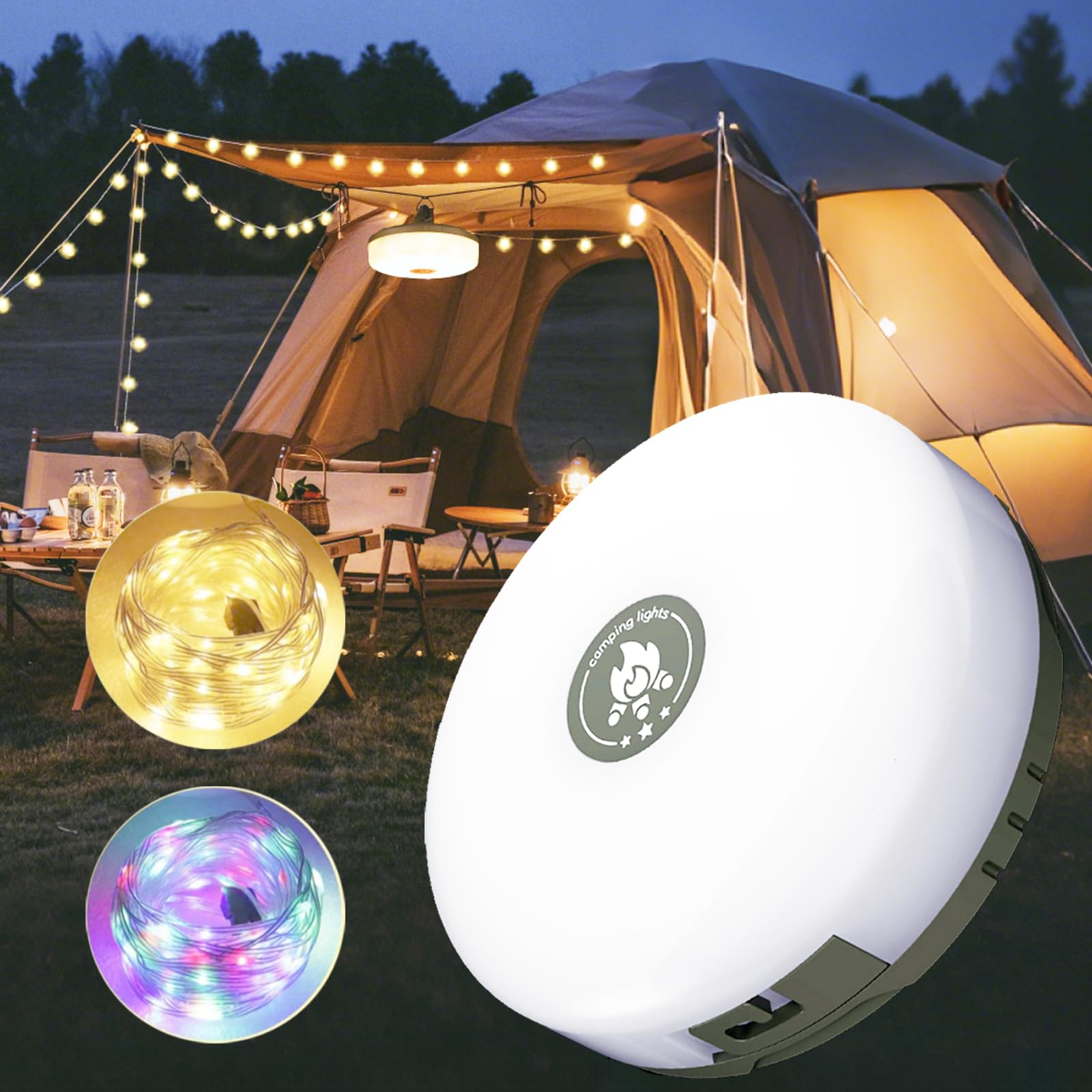 Venqibyz Camping String Lights, 4 In 1 Outdoor Camping Lantern With 8 Lighting Modes, Quick Storage, Camping Essentials Gear 32.8Ft Lamp Lights Waterproof, Rechargeable Tent Lights For Garden Hiking Christmas