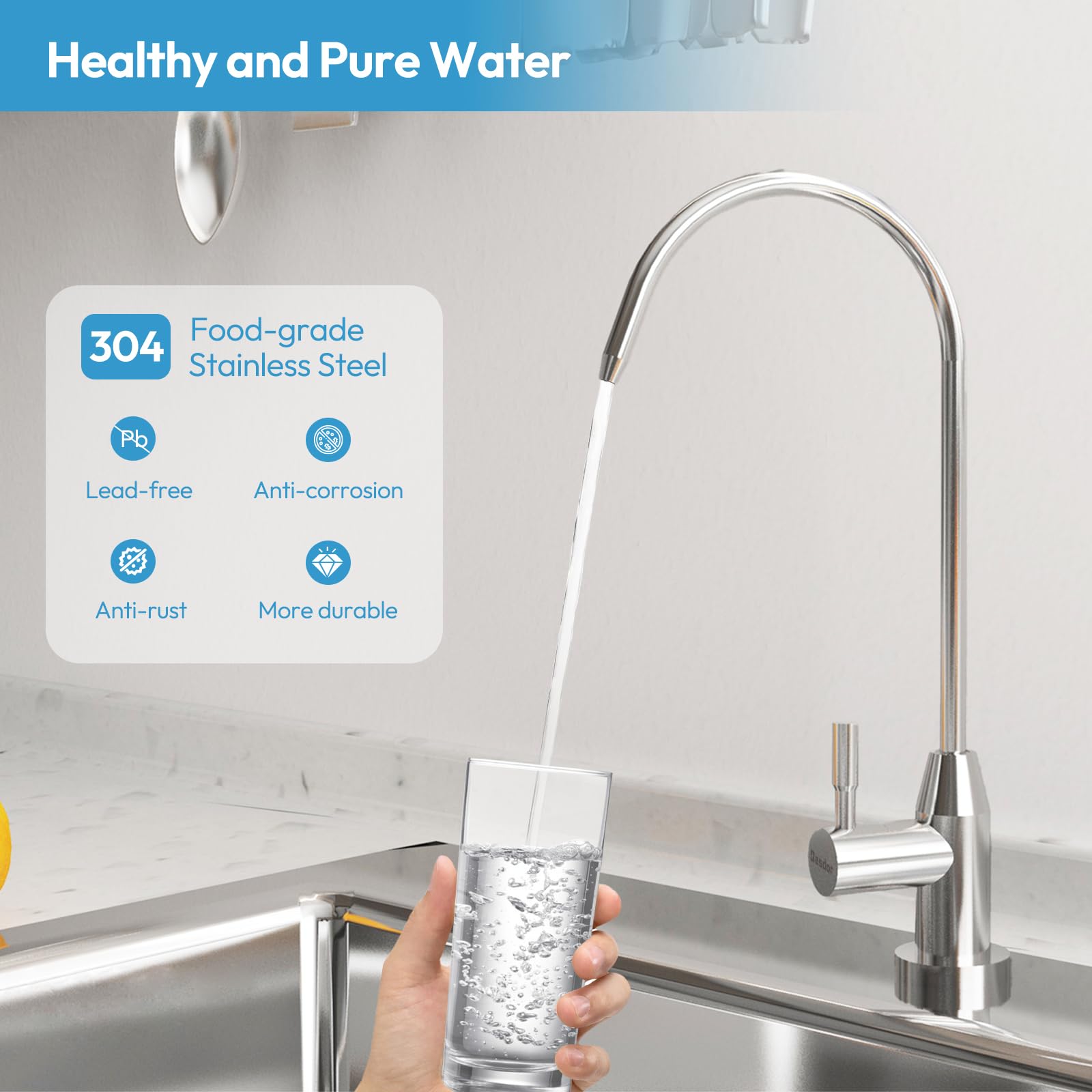 Besdor Drinking Water Faucet, Filtered Water Reverse Osmosis Ro Faucet For Kitchen Sink, Non-Air Gap, Lead-, 304 Stainless Steel, Brushed Nickel, Wf1