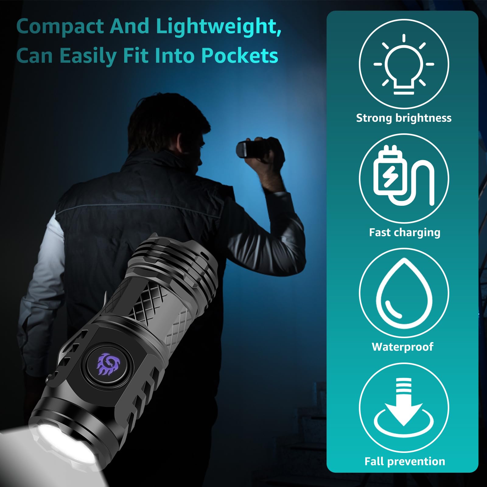 Nemtmcua 2Pcs German Three-Eyed Monster Mini Flash Super Power Flashlight, Thumb Flashlight Mini Flashlights, Pocket Flashlight With Clip, Mini Torch Led Flashlight, Portable Mini Pocket Torch (Black+Silver)