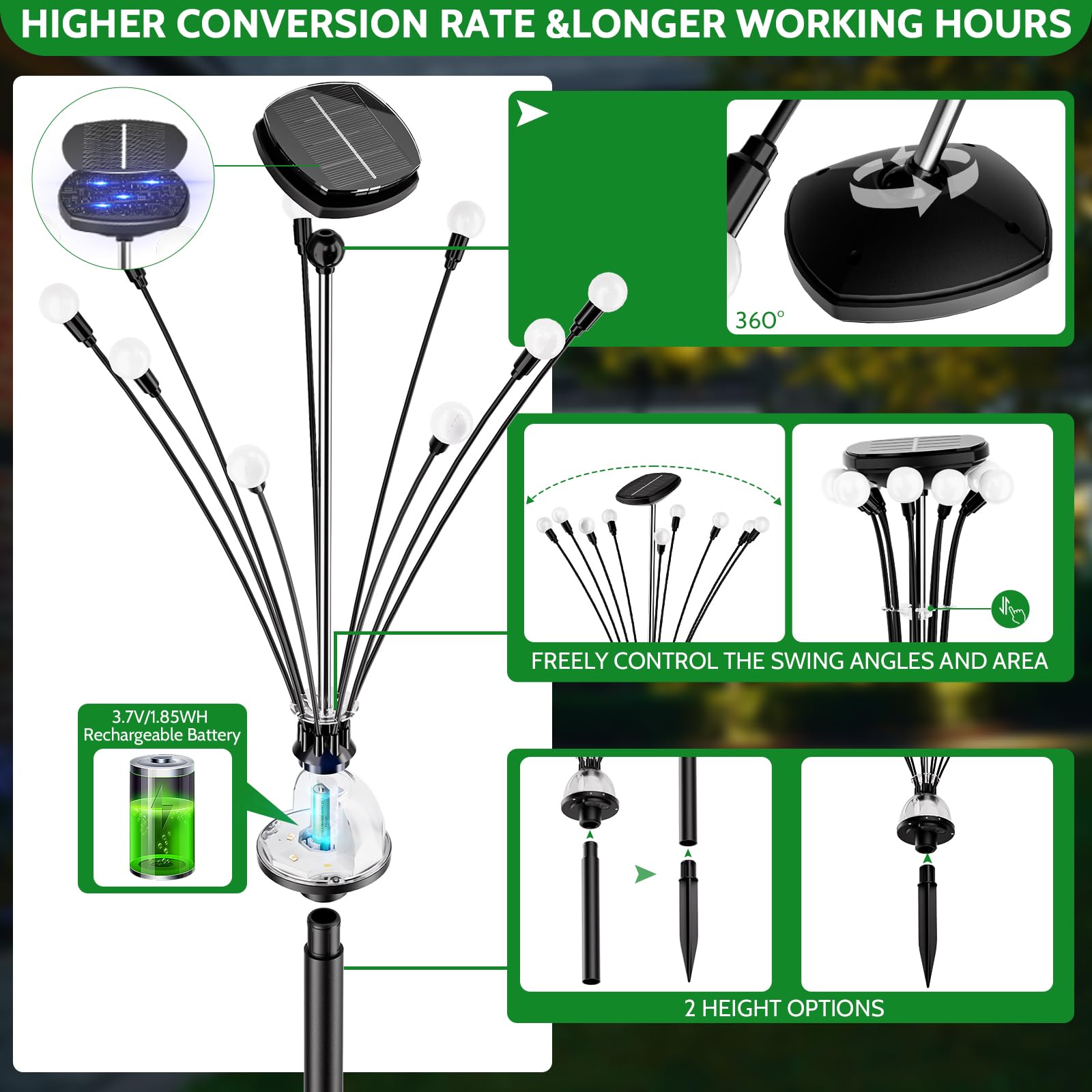 Aosea Solar Garden Lights Outdoor, Solar Fairy Sway By Wind, Rgb Color Firefly For Patio Pathway Outdoor Garden Yard Sidewalk Decoration, Gardening For Outdoor Lighting (4 Pack)