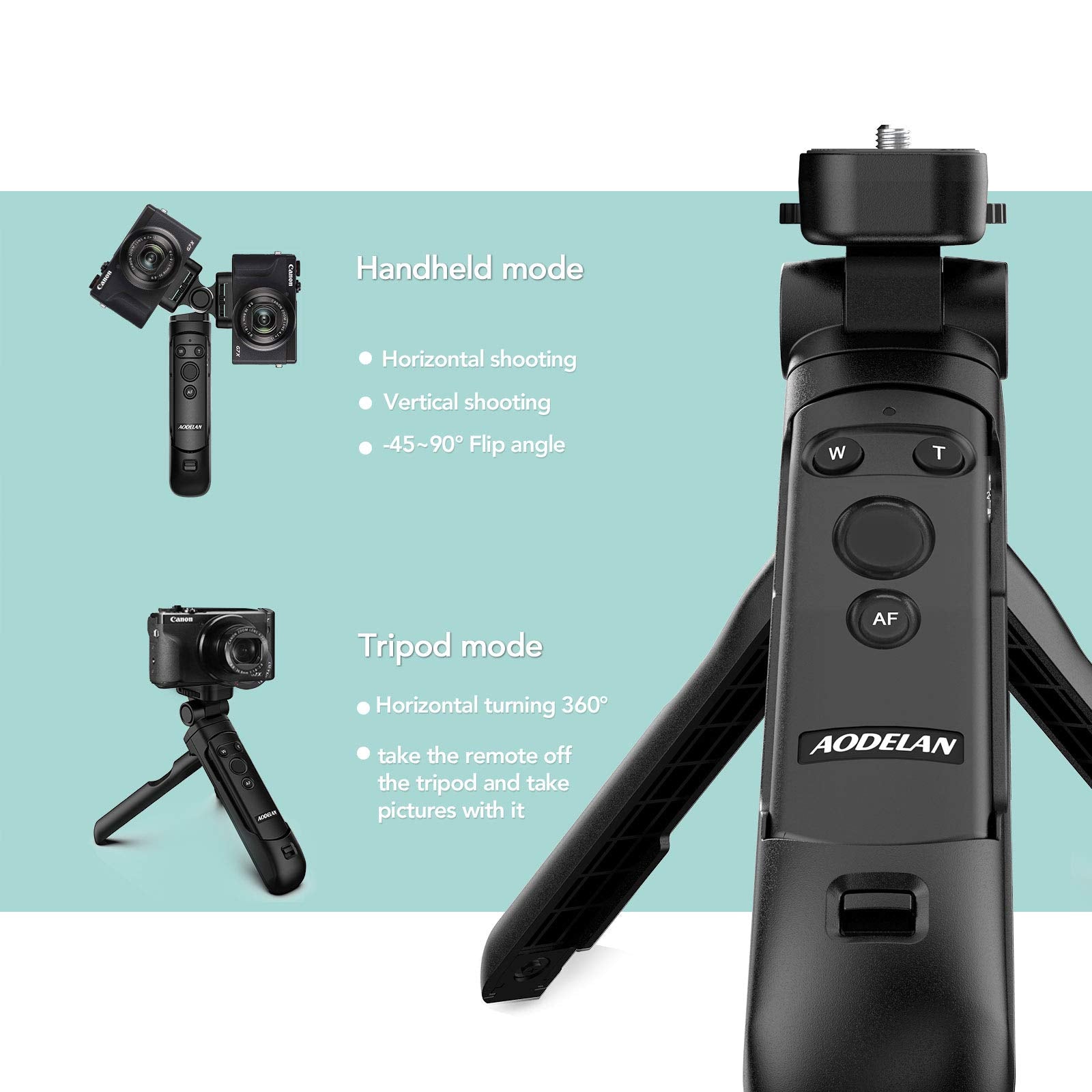Aodelan Wireless Shooting Grip And Tripod Camera Remote Control For Canon Eos Rebel Sl2, Sl3, 77D, R5, R6, T7I, M50, Eos Rp, R, Powershot Sx70 Hs, G7 X Mark Iii, G5 X, M6 Mark Ii