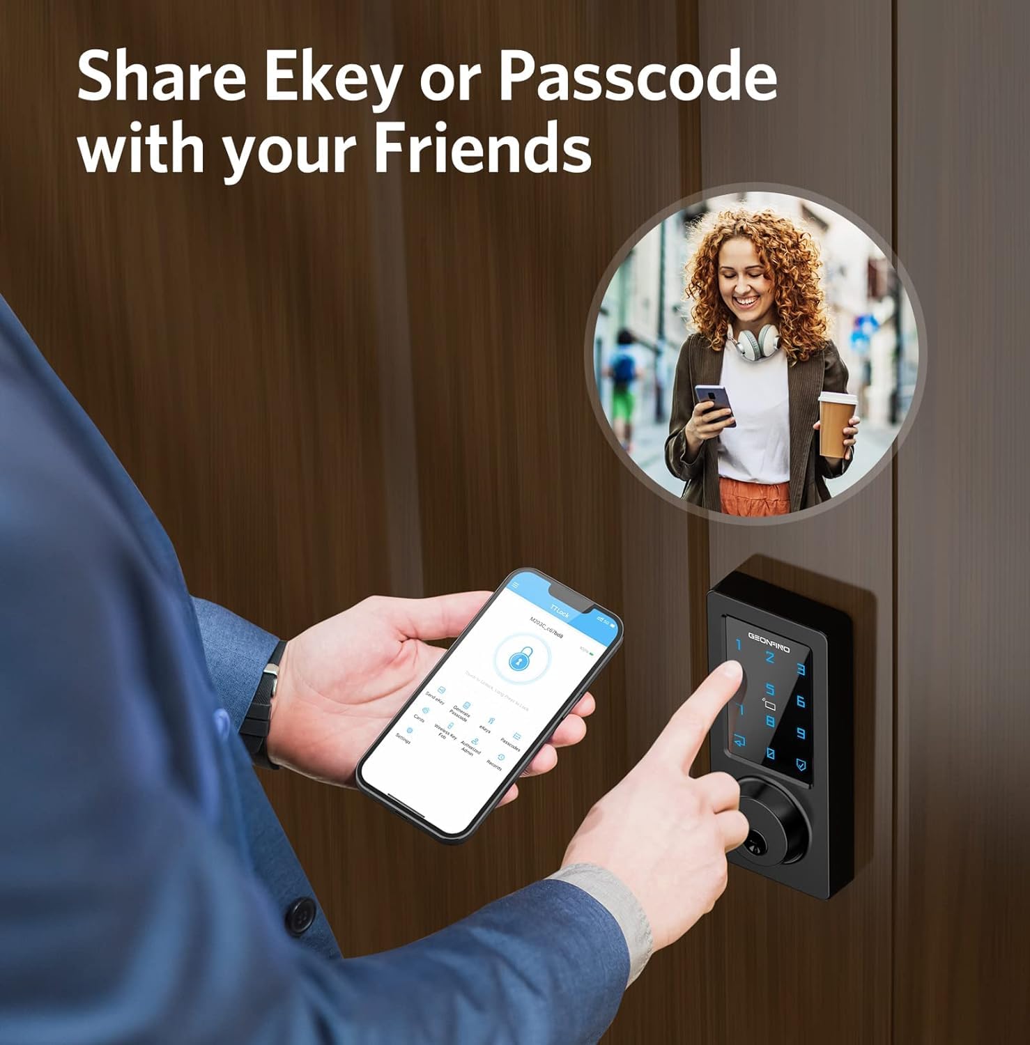 Geonfino Smart Door Lock Keyless Entry Door Lock With Handle, Black Fingerprint Lock, Smart Deadbolt For Home, Apartment