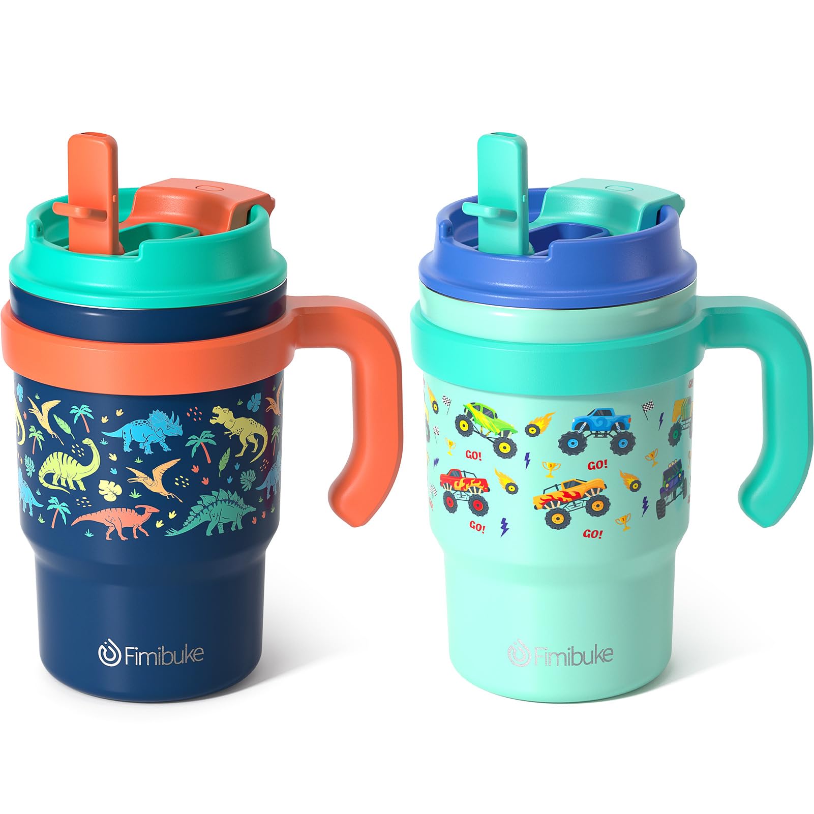 Fimibuke 16Oz Kids Insulated Tumbler With Handle & Straws - 2 Pack 18/8 Stainless Steel