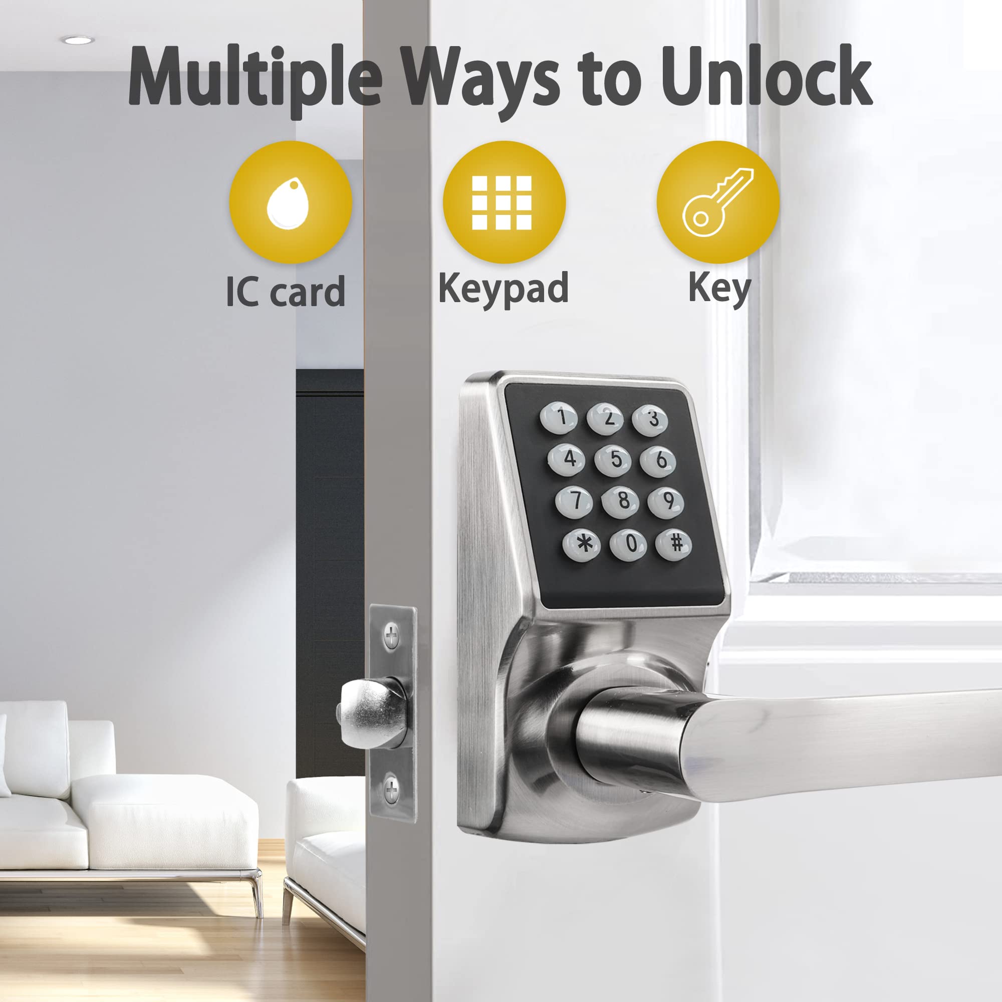 Cielsa Dawn Keypad Door Lock With Handle, Digital Door Lock With Keypad Set,Keyless Entry Door Lock With Handle-Ic Card And Anti-Peep Password- Brushed Nickel-2Packset