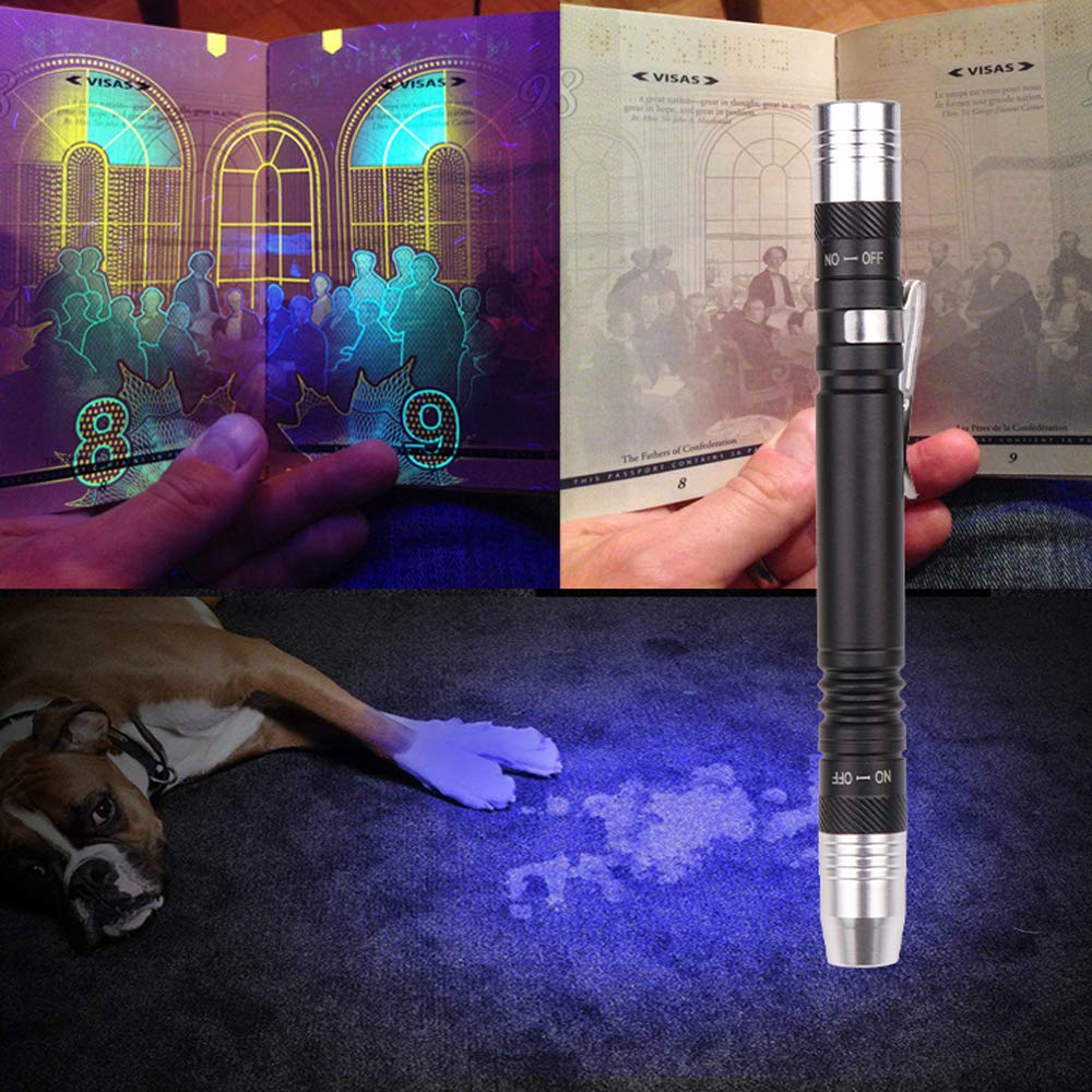 Modoao Led Light Blacklight Flashlights 2 In 1 Flashlight Penlight Pen Clip Torch Blacklight Detector For 3 Aaa Batteries (1 Pack)