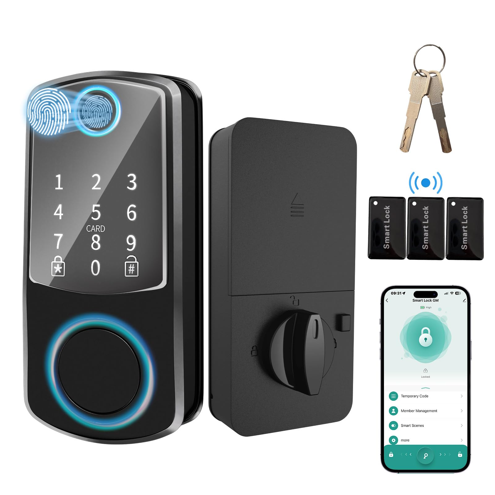 Bextgoo Smart Locks For Front Door, Keyless Entry Fingerprint Door Lock, Electronic Keypad Deadbolt With App Control Deadbolt, Passcode For Home Security