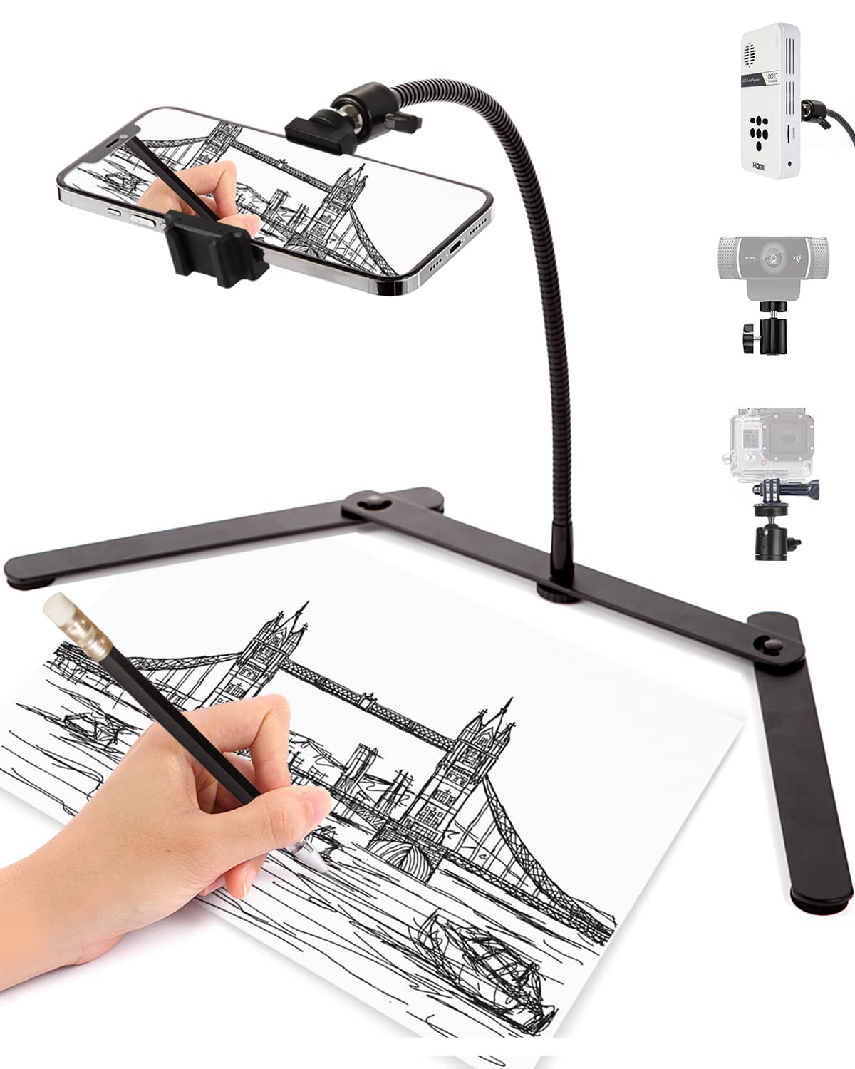 Afaxinrie Adjustable Phone Tripod, Overhead Phone Mount, Tabletop Tripod For Cookie Decorating And Teaching Online Live Streaming And Showing Drawing Sketching Cooking