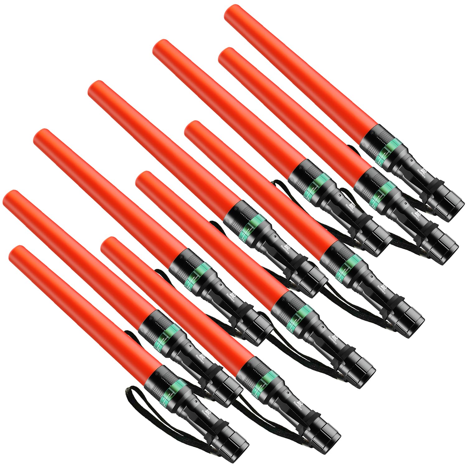 Roadhero 10 Pieces 16 Inch Traffic Wand With Strobe Modes Led Safety Signal Flashlight Wand With Wrist Strap And Side Clip For Traffic Control, Parking, Using 3 Aaa Batteries, Batteries Not Included