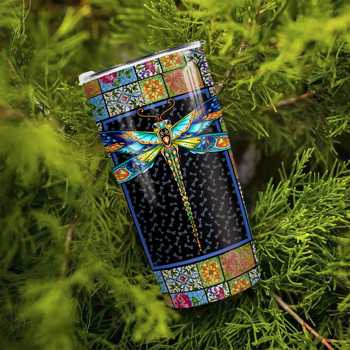 Winorax Dragonfly Tumbler Stainless Steel Insulated 20Oz Cup Mosaic Drawing Style Coffee Travel Mug