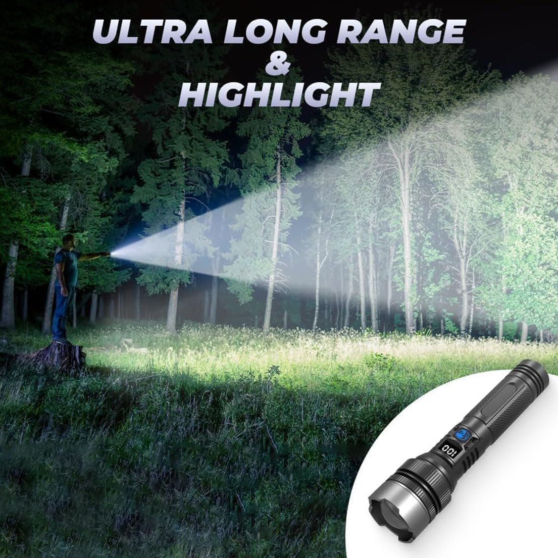 Zardvern Juyafio Powerful Flashlight 150000 Lumens, Usb Rechargeable Waterproof Handheld Flashlights High Lumens, 5 Modes Zoomable Torch With Lcd Digital Display For Hiking Hunting Camping (2Pcs)