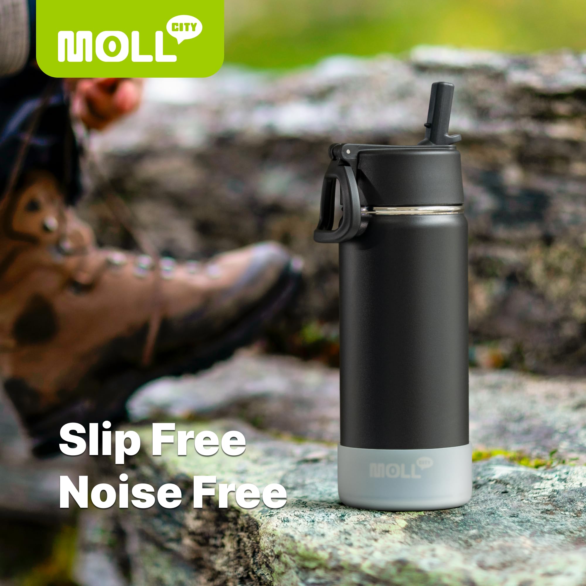 Insulated Water Bottle With Straw-18 Oz Stainless Steel Double Wall Vacuum Wide Mouth Water Bottle