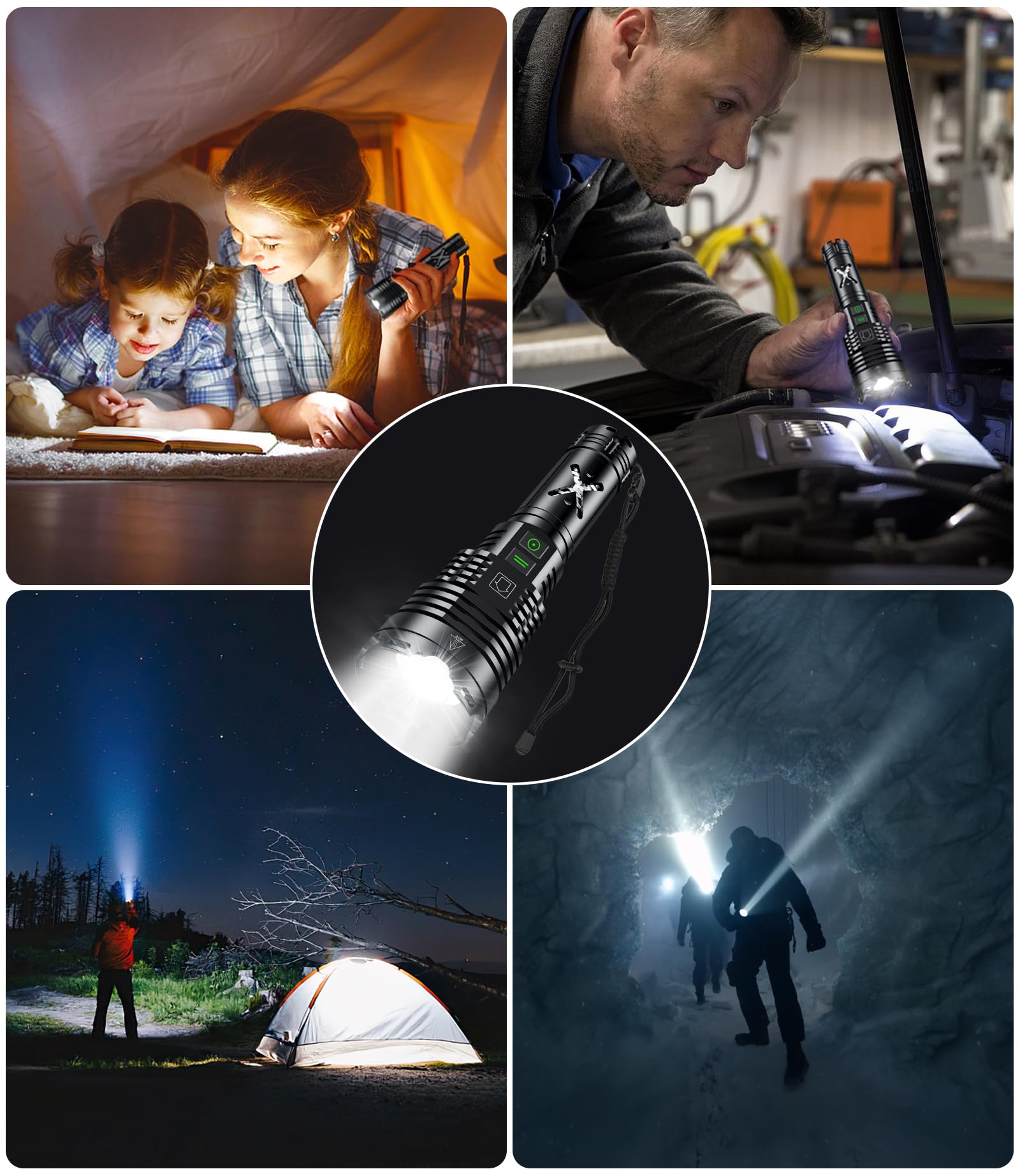 Grentay Led Flashlights 2000000 High Lumens,Tactical Flashlight Rechargeable Usb C, 6 Modes, Zoomable, Ip67 Waterproof, High Powered Flashlight For Home Camping Emergencies