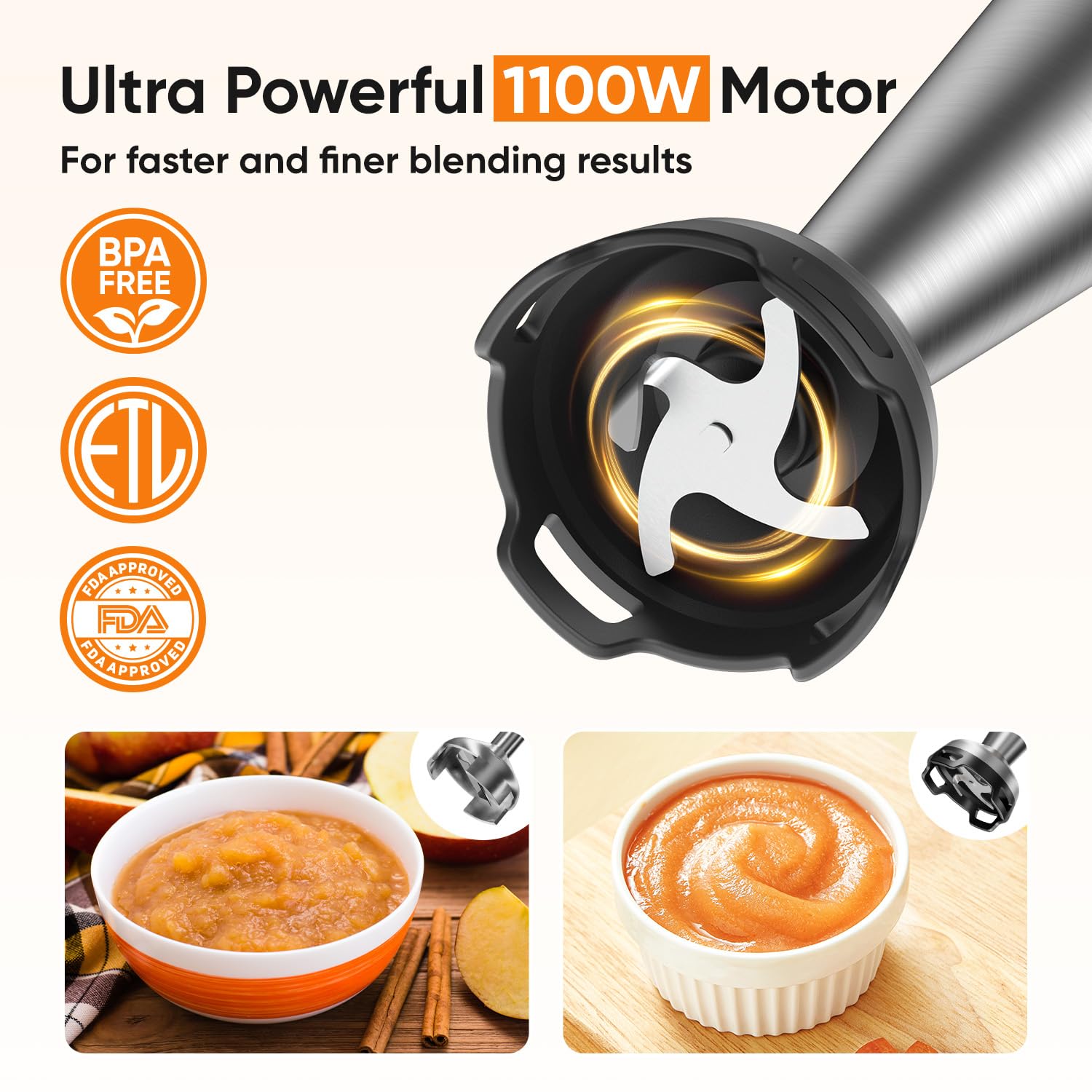 Besroy Immersion Blender Handheld 1100W Corded Hand Blender Trigger Variable Speed 3 In 1 Stick Blender With Whisk, Milk Frother Attachments Emulsion Blender Handheld For Soup, Smoothie, Puree