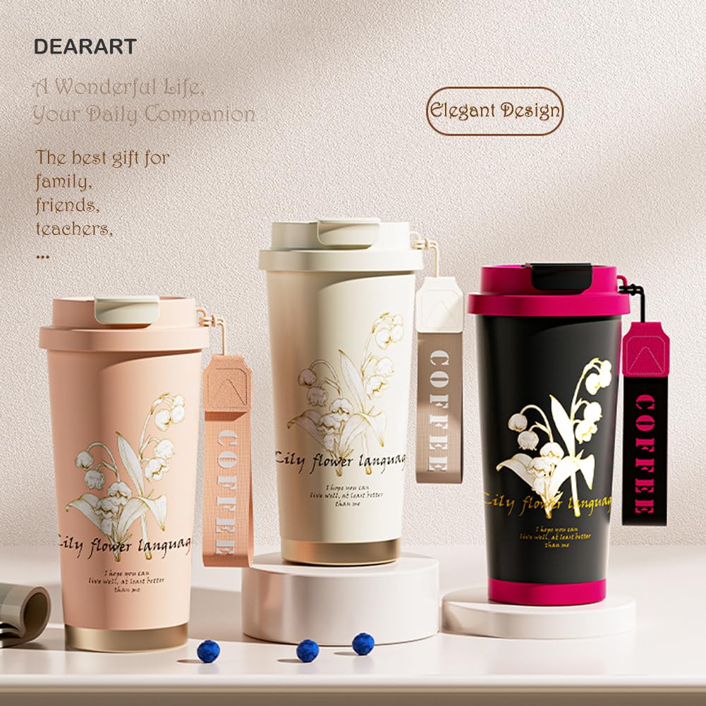 Dearart Beautiful Flower Insulated Water Bottle, Women Everyday Use, Direct Drinking Or Straw Use
