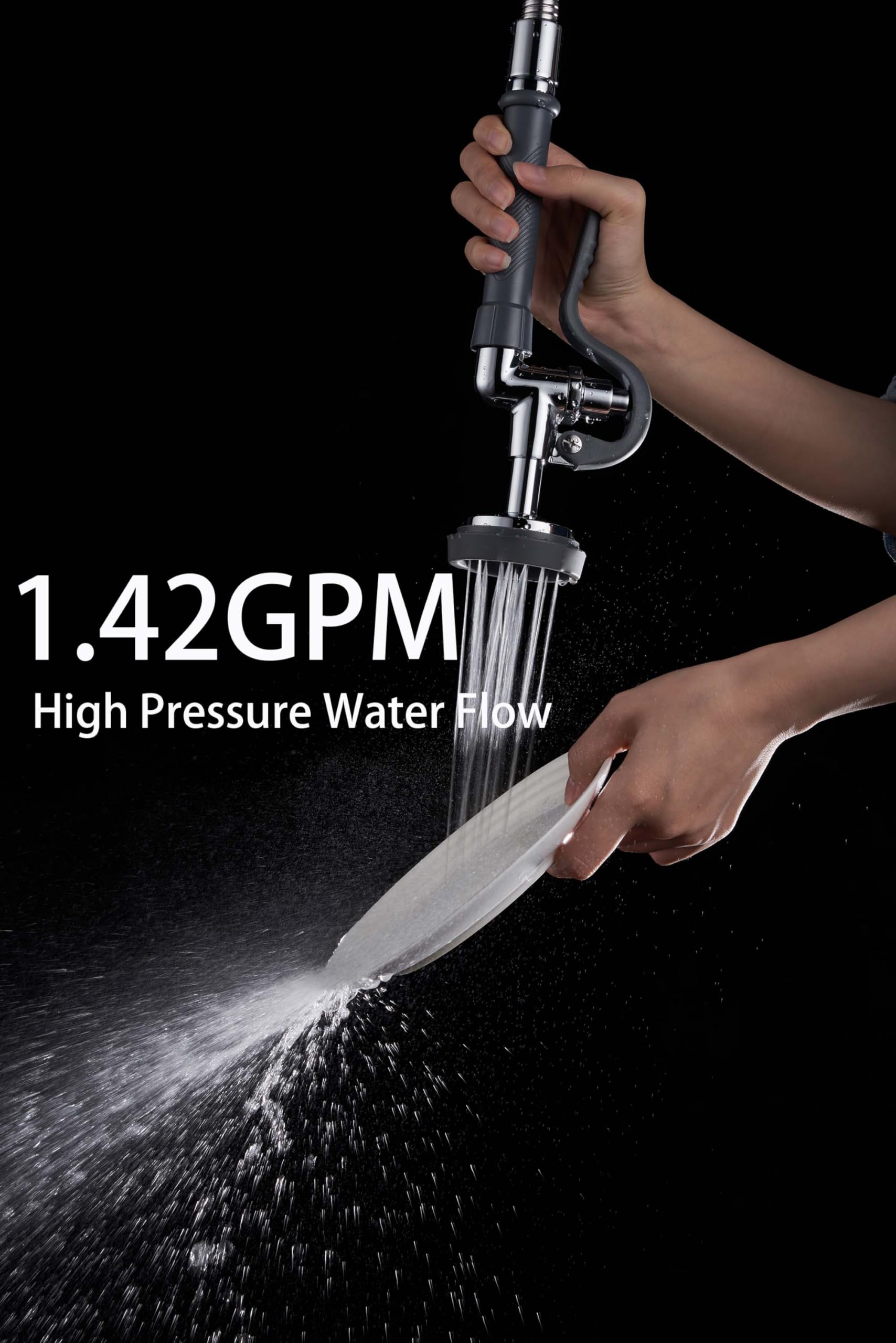 Gdyfdskin Commercial Sink Sprayer Valve Head For Pre-Rinse Kitchen Faucet, 1.42 Gpm High Pressure Dish Sprayer Nozzle Replacement Kit - Grey