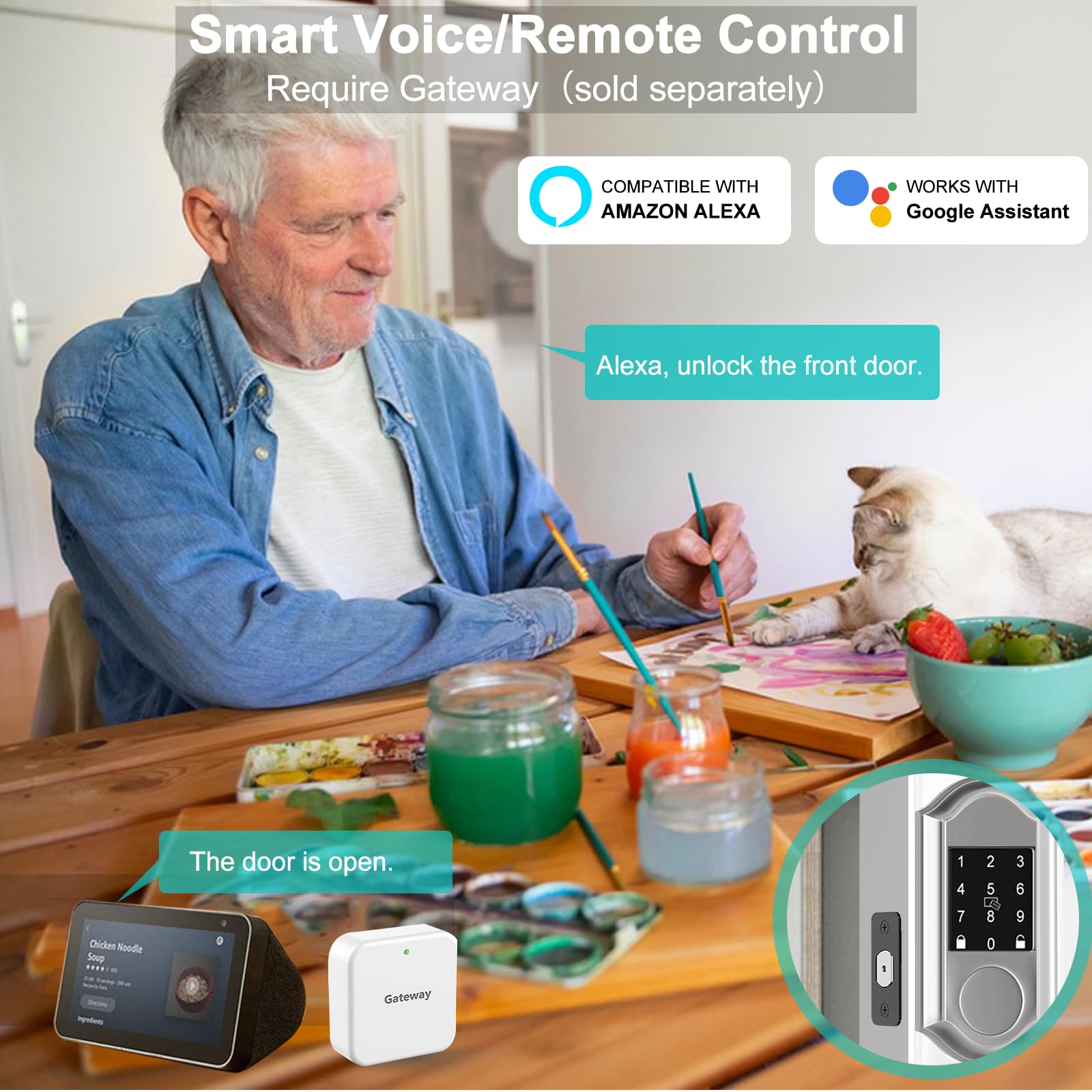 Narpult Smart Keyless Entry Door Lock Deadbolt With Handle Set, Smart Lock For Front Door, Front Door Lock Set With Smart Lock And Front Door Handle,Satin Nickel