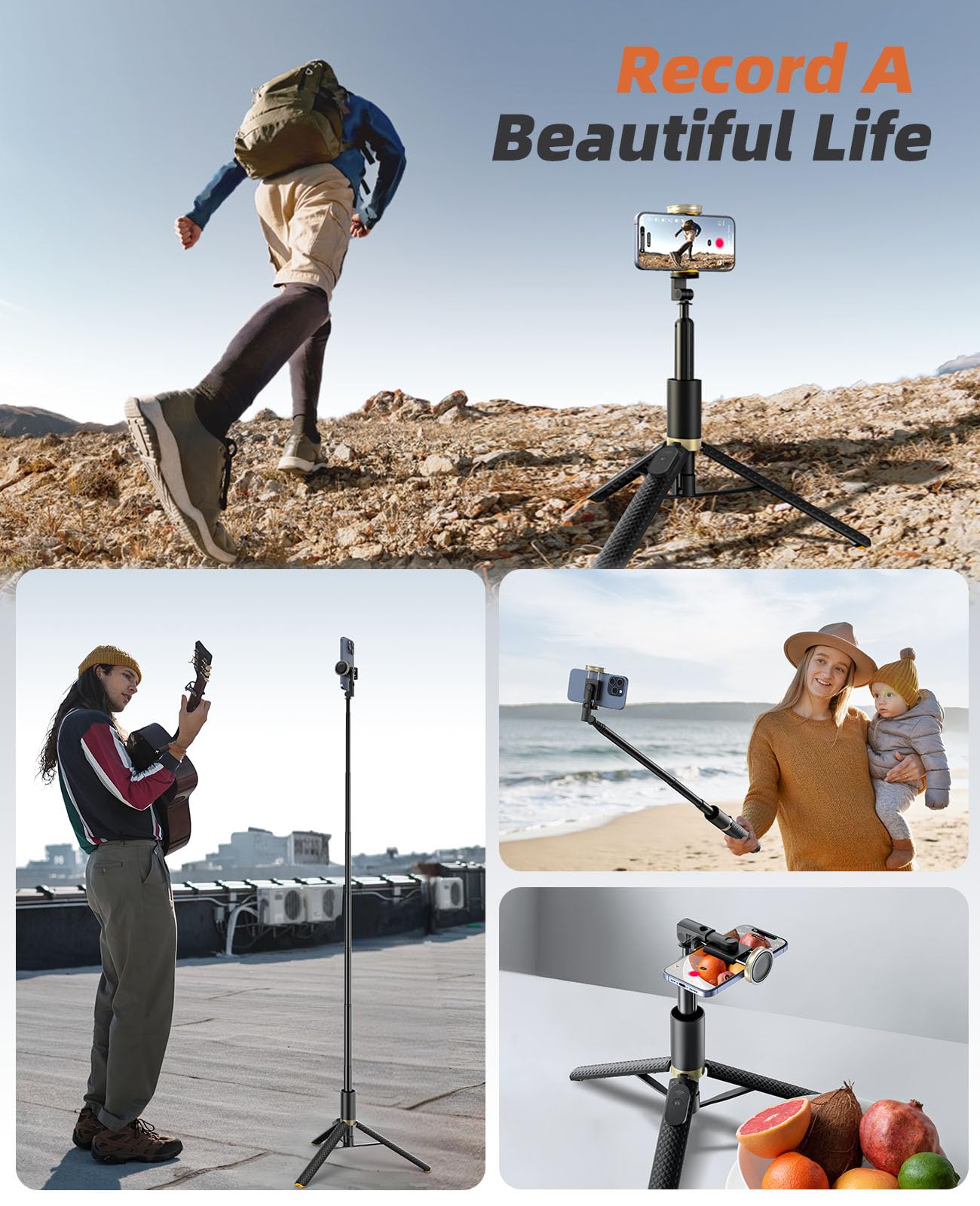 Vimose 62" Phone Tripod & Selfie Stick, Tripod For Iphone With Remote, All-In-1 Cell Phone Stand, Portable, Extendable Stand For Selfies Video Recording Vlog Kit, Compatible With Iphone Android