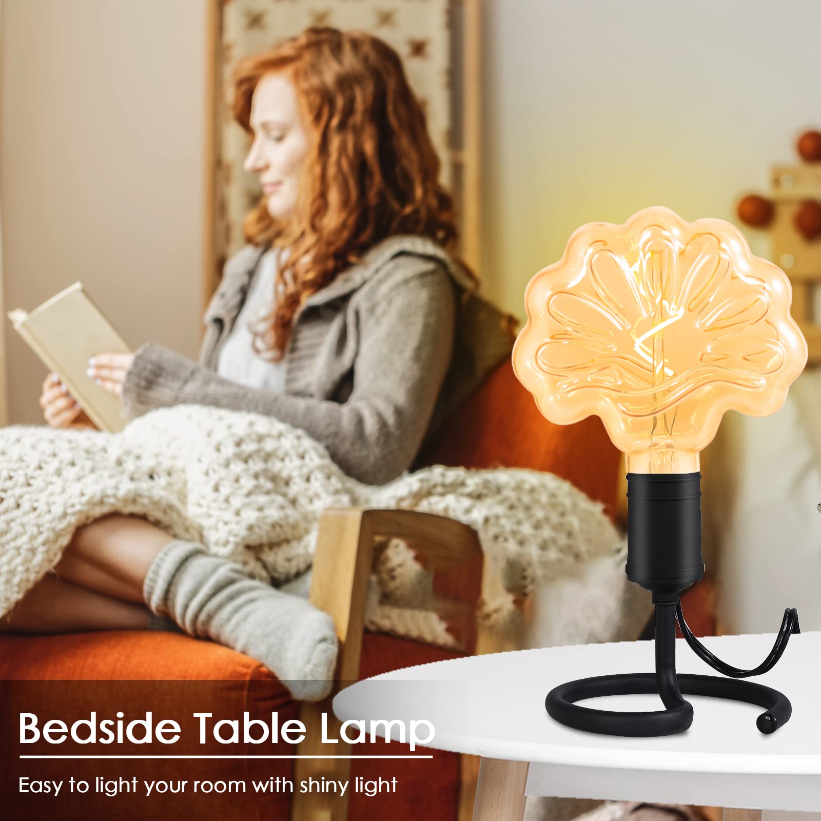 Bricosmocon Small Table Lamps For Bedroom Set Of 2, E26 Edison Desk Industrial Lamp Base Holder With Plug, Modern Black Metal Lamp, Cute Night Table Lamp For Nightstand, Bedside, Office, Living Room(No Bulbs)