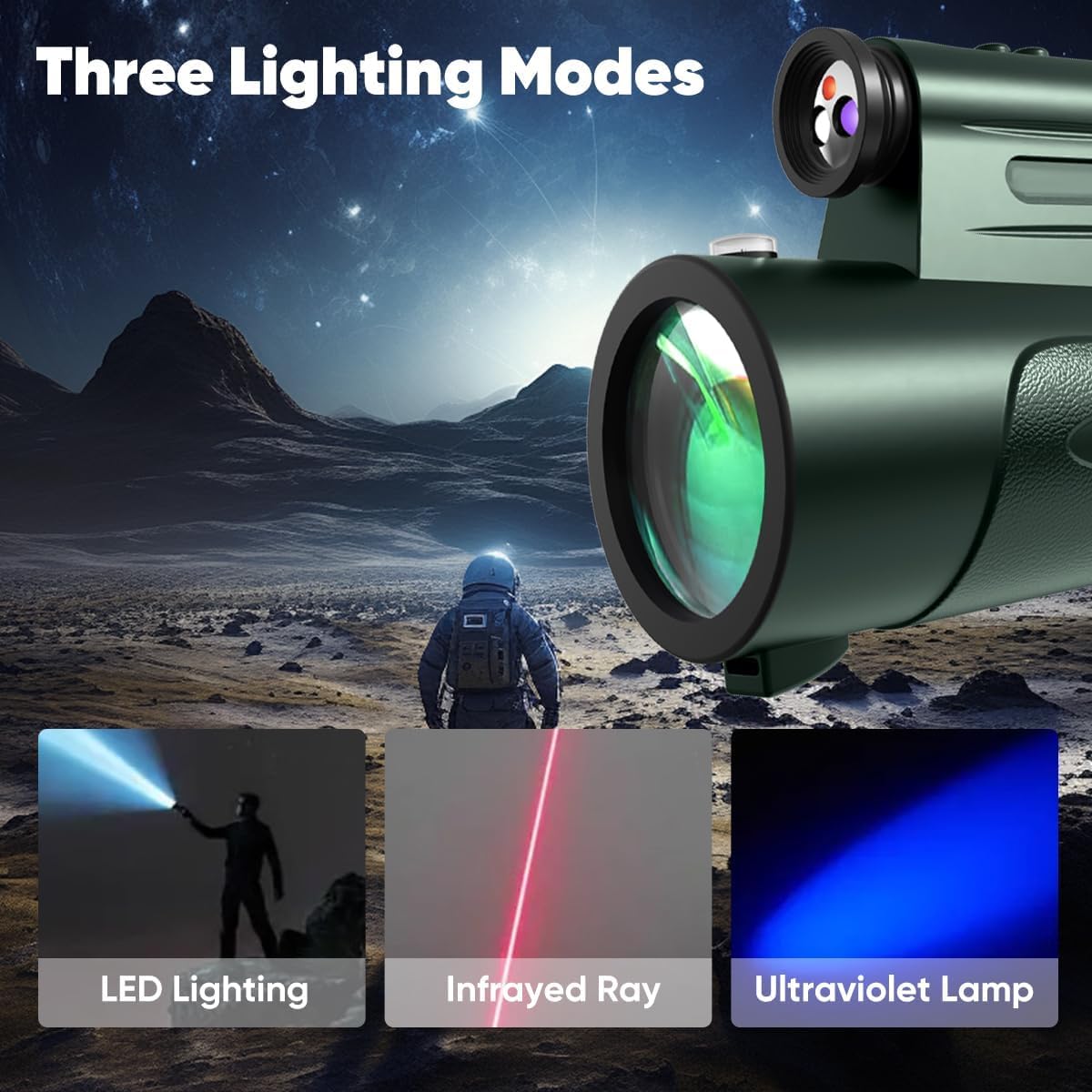 Asxmhgo Monocular Telescope With Lights Hd Monoculars 80X100 For Adults High Powered Monocular For Hunting With Smartphone Holder & Tripod, Handheld Telescope Suitable For Bird Watching Stargazing-Green