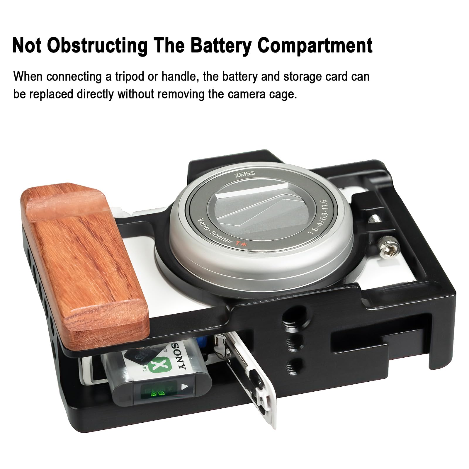 Bitubol Camera Cage For Sony Zv-1 Ii/Zv-1F / Zv-1 Camera, With Wooden Handle Grip,Equipped With 3/8 "And 1/4" Screw Holes And Cold Shoe Extension For Microphone/Light.