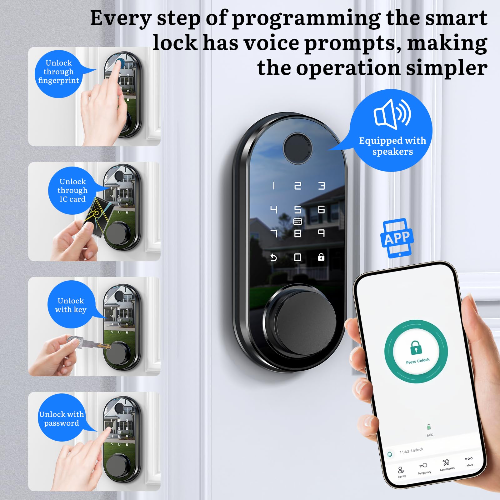 Bog Fang Keyless Entry Smart Door Lock - Fingerprint Code Deadbolt For Front Door Electronic Keypad Locks -App Control,Auto Lock,Easy To Install