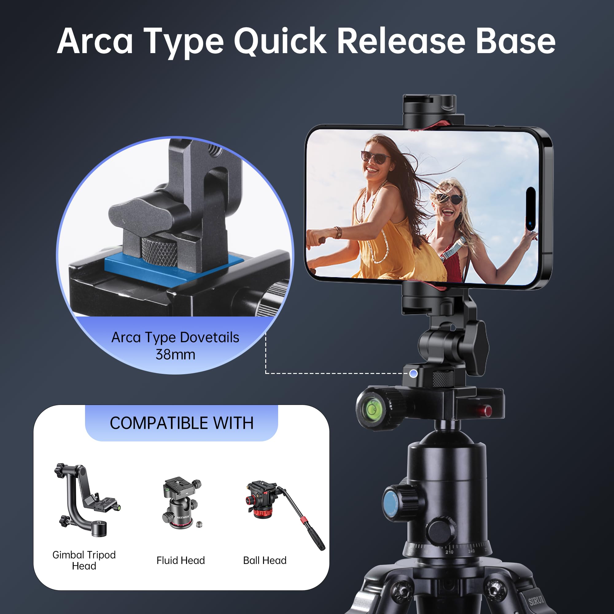 Atumtek Metal Phone Tripod Mount, Universal Aluminum Smartphone Mount Adapter With 3 Cold Shoe, 3 1/4" Screw Mount, Arca Port And 1 Convertible Cold Shoe Adapter, 360° Rotation & 145° Tilt Angle