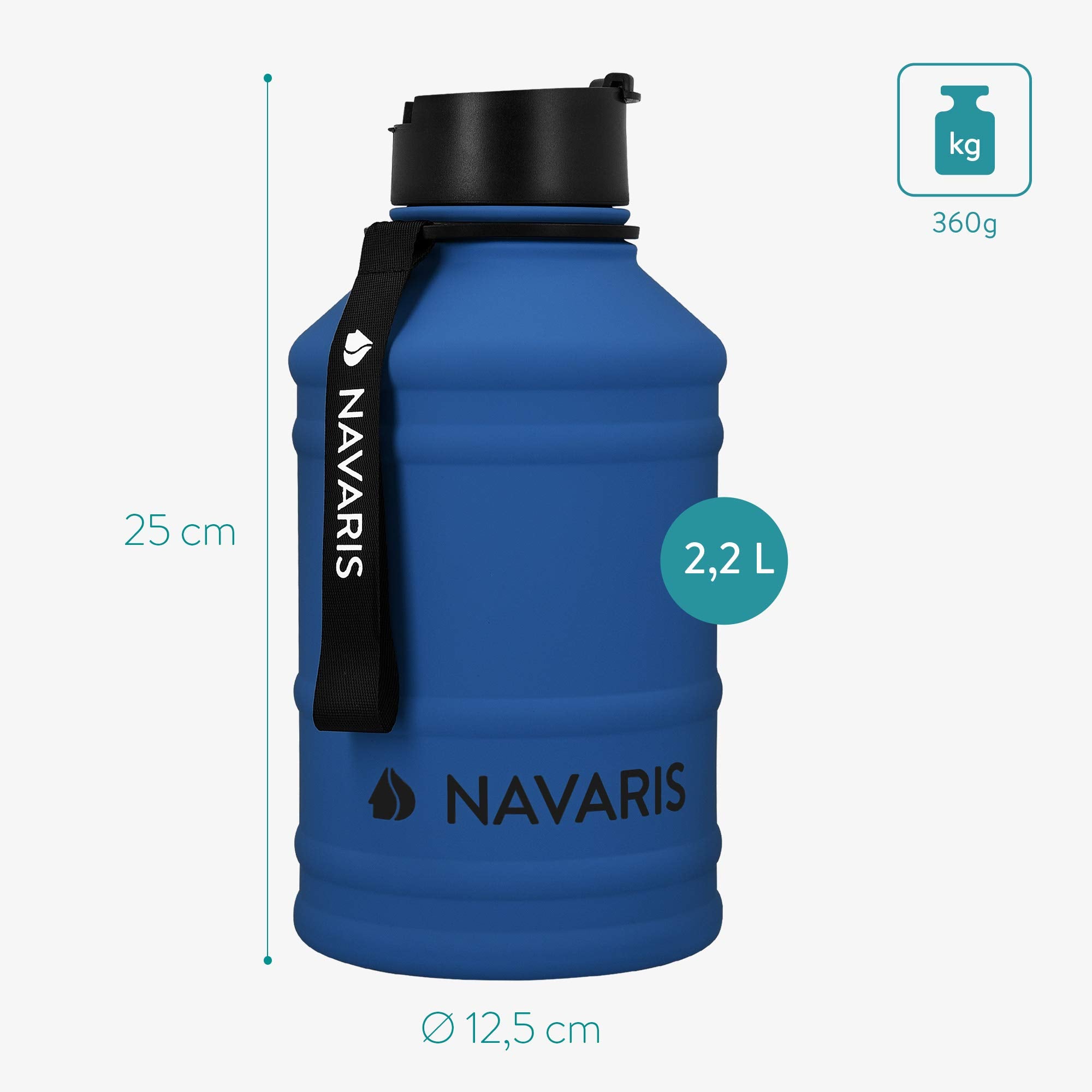 Navaris Stainless Steel Water Bottle - Single-Walled 75Oz (2.2L) Big Metal Drinking Bottle