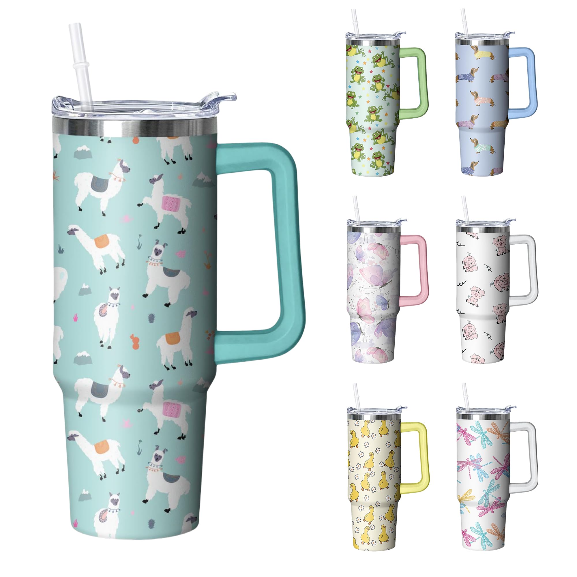 30 Oz Llama Tumbler With Handle And Straw, Alpaca Insulated Stainless Steel Cup With Lid, Travel