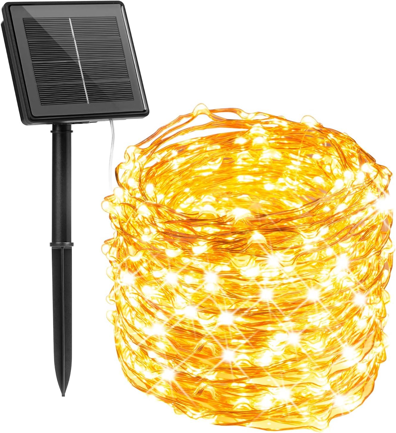 Minetom Solar String Lights For Outside, 33Ft 100 Led Outdoor Solar Fairy Lights, 8 Modes Balcony Lights For Tree Patio Christmas Party Wedding Decor (Warm White)