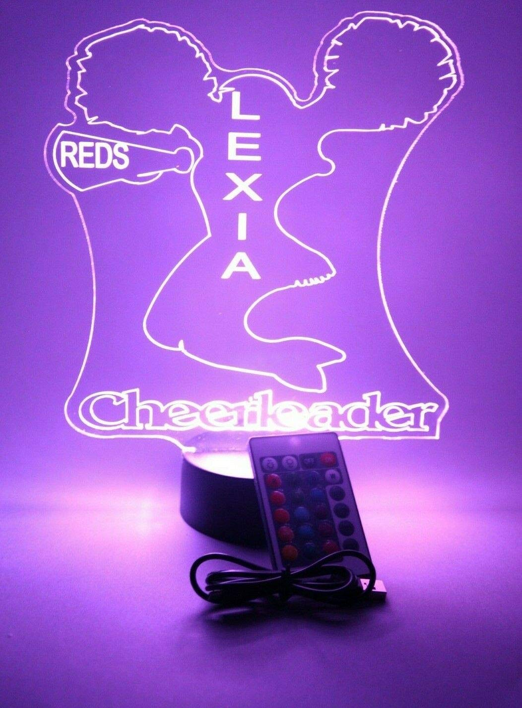 Mirror Mania Cheerleader Cheer Cheerleading Cheerer Sports Performer Night Light Up Table Desk Lamp Led Personalized Name Engraved - It'S Wow, With Remote 16 Colors, Great