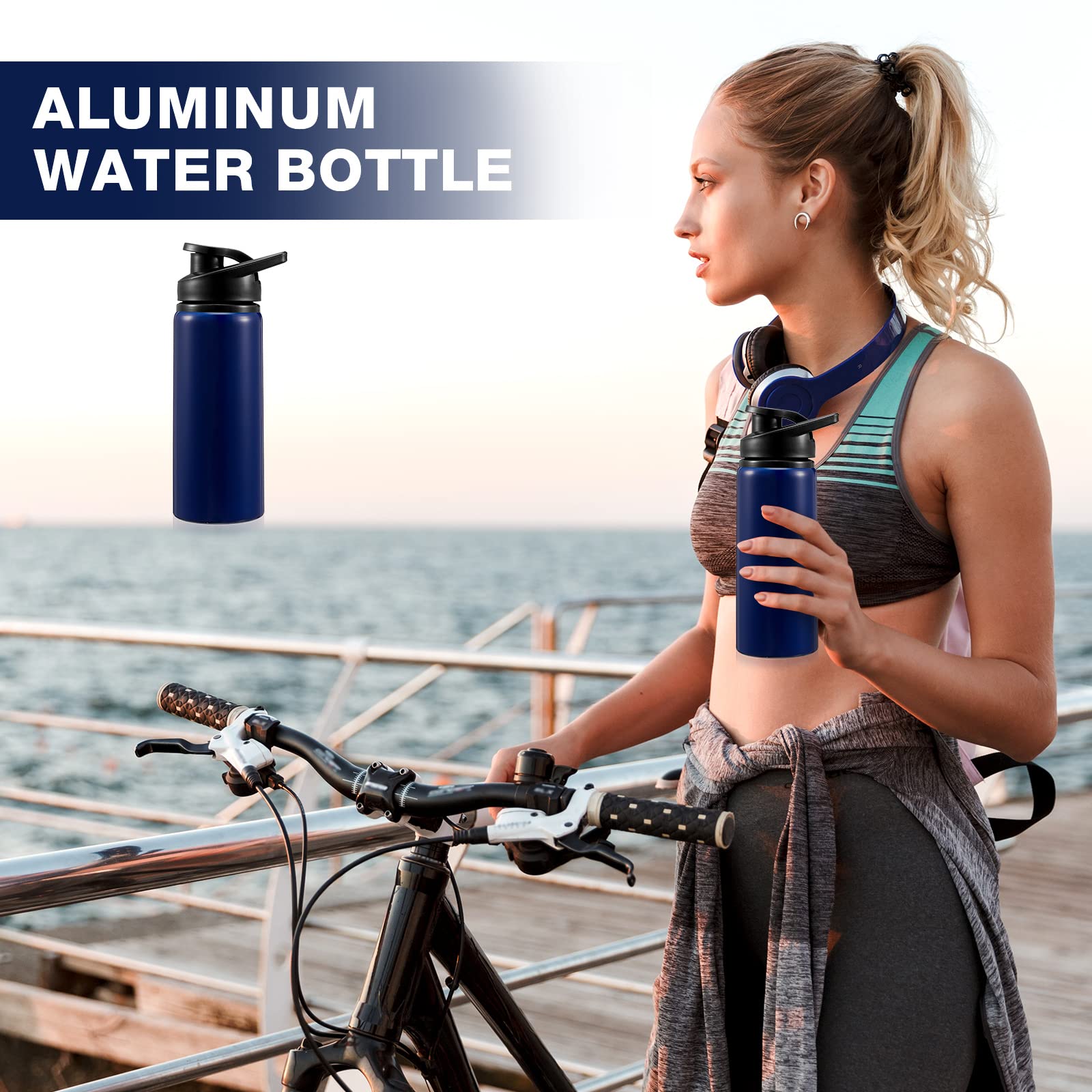 14 Pcs Aluminum Water Bottle 17 Oz Bike Bottles With Snap Lid Reusable Easy Carry Sports Cups