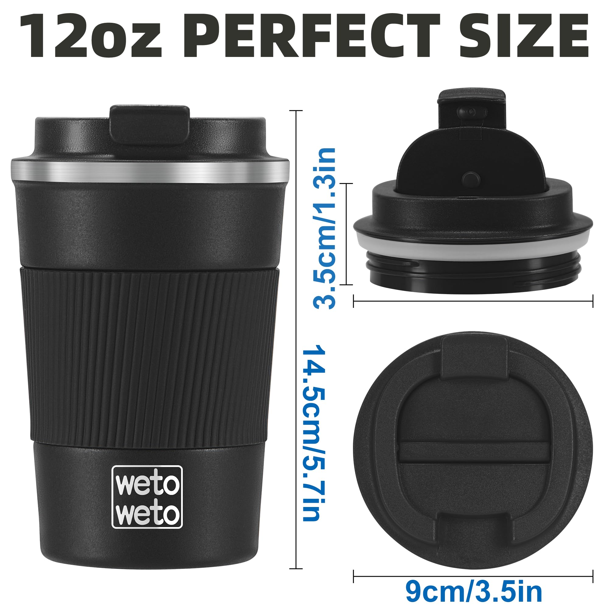 Wetoweto 12Oz Stainless Steel Coffee Tumbler, Travel Coffee Mug, Insulated Coffee Mug With Lid