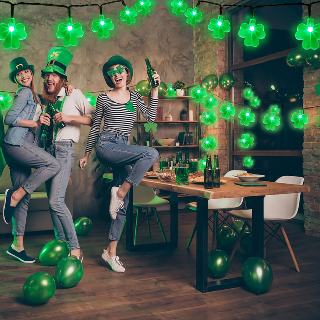 Viewpick Solar St Patricks Day Decorations Shamrock String Lights, 20Ft 50 Led Lucky Clover Green Lights, Outdoor Waterproof 8 Lighting Mode Lights For St. Patrick'S Day Home Irish Green Decoration