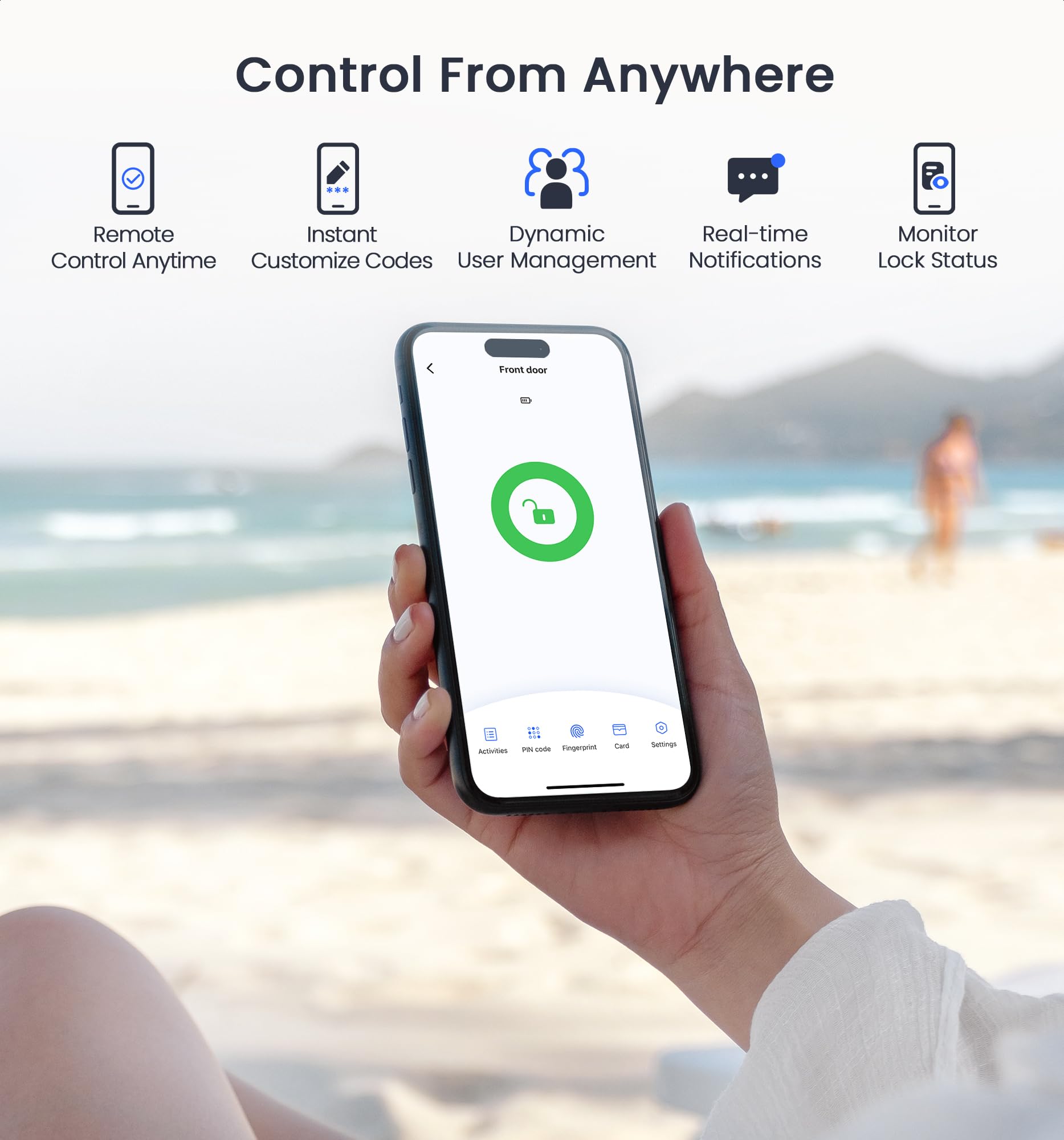 Veise Ve017G Wi-Fi Keyless Entry Door Lock With Fingerprint, Remote App Control, Smart Locks For Front Door, Electronic Keypad Deadbolt, Auto Locking, Waterproof, Easy To Install, Matte Black