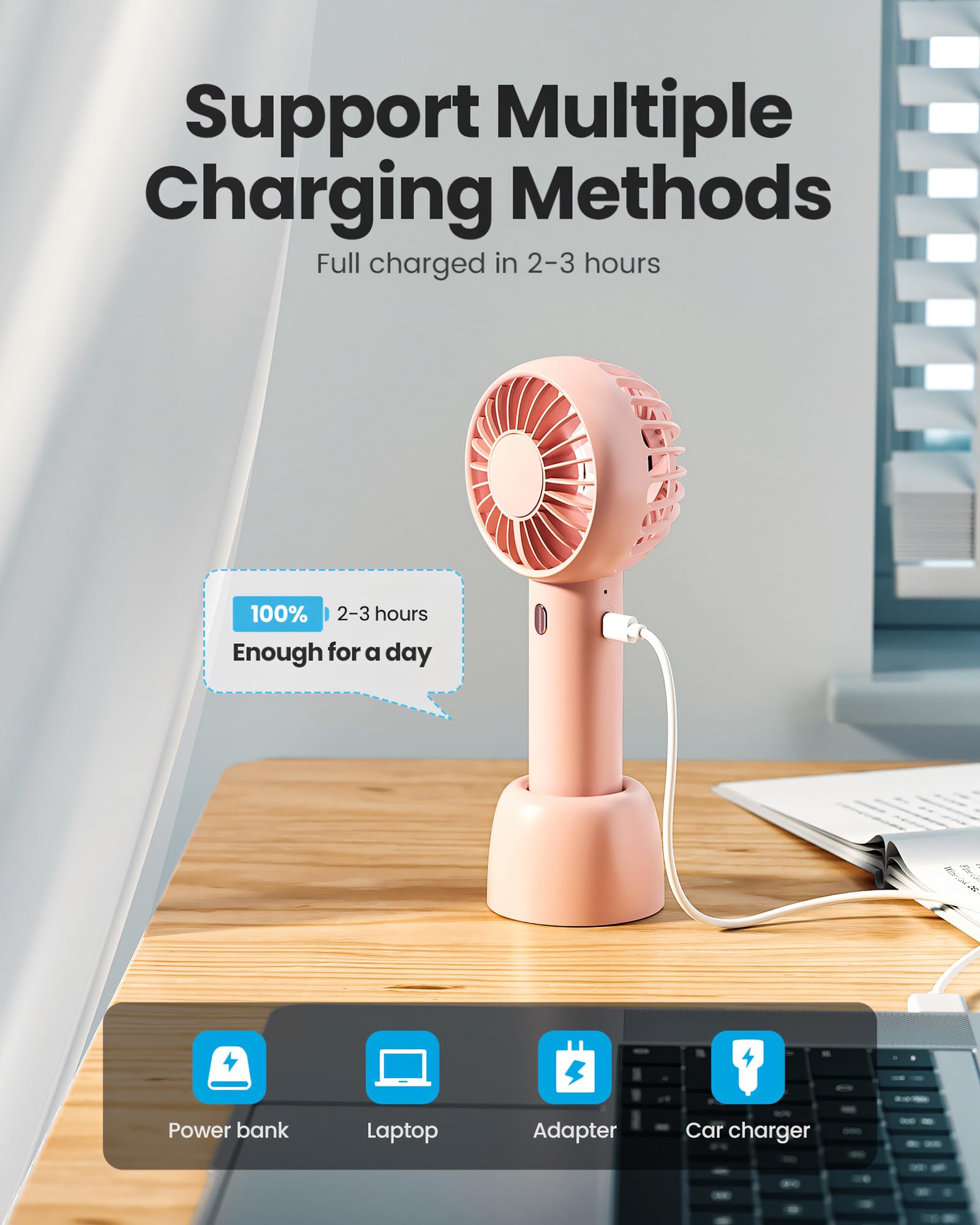 Gaiatop Mini Portable Fan, Small And Powerful, Cute Design 3 Speed Personal Handheld And Desktop