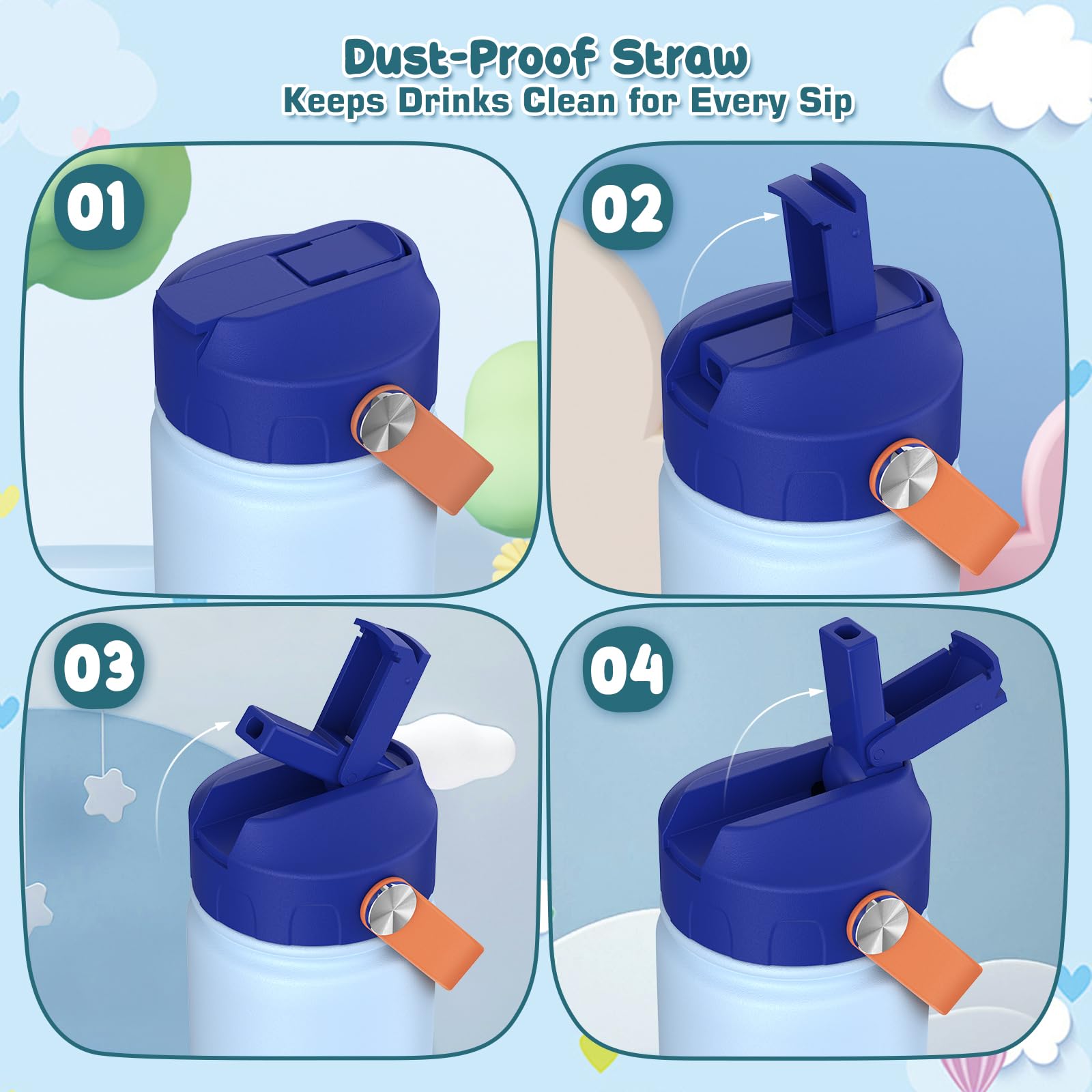 18Oz Kids Water Bottle, 2 Pack Insulated Bottles With Stickers, 18/8 Stainless Steel Vacuum Leak