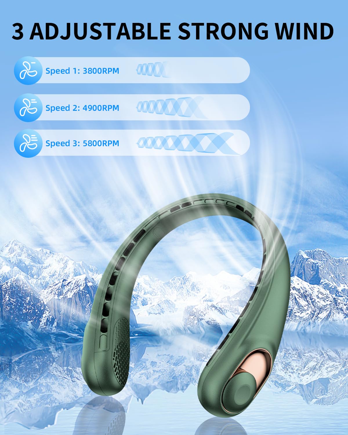 Neck Fan, Portable Neck Fan, Battery Powered Personal Fan, Hands Free Bladeless Fan With 3 Wind