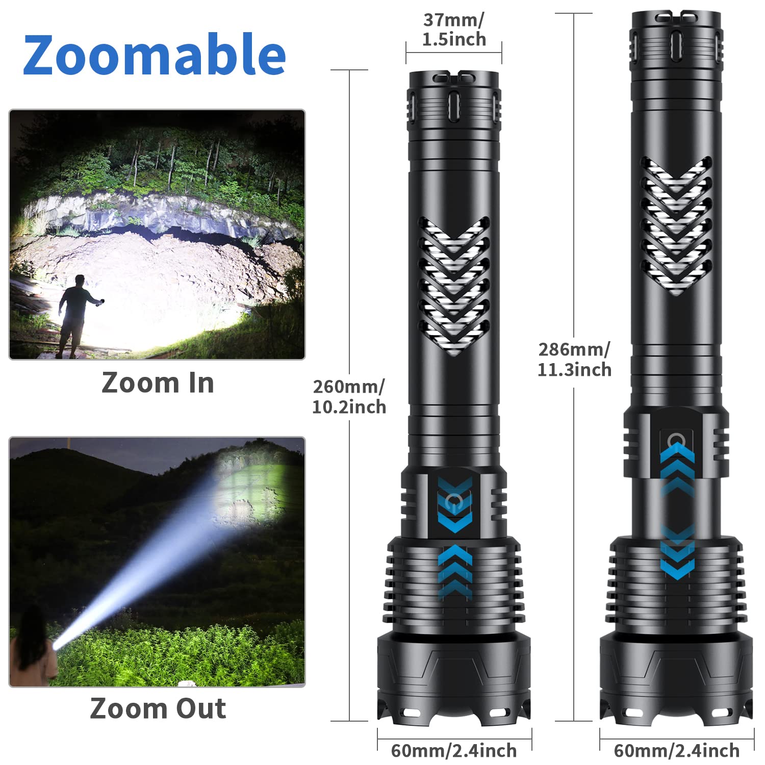 Weoxi Super Bright Led Flashlight, 3600000 High Lumens Rechargeable Flashlights With Long Handle, 10000Mah Battery Zoomable 5 Modes For Outdoor Camping, Emergencies
