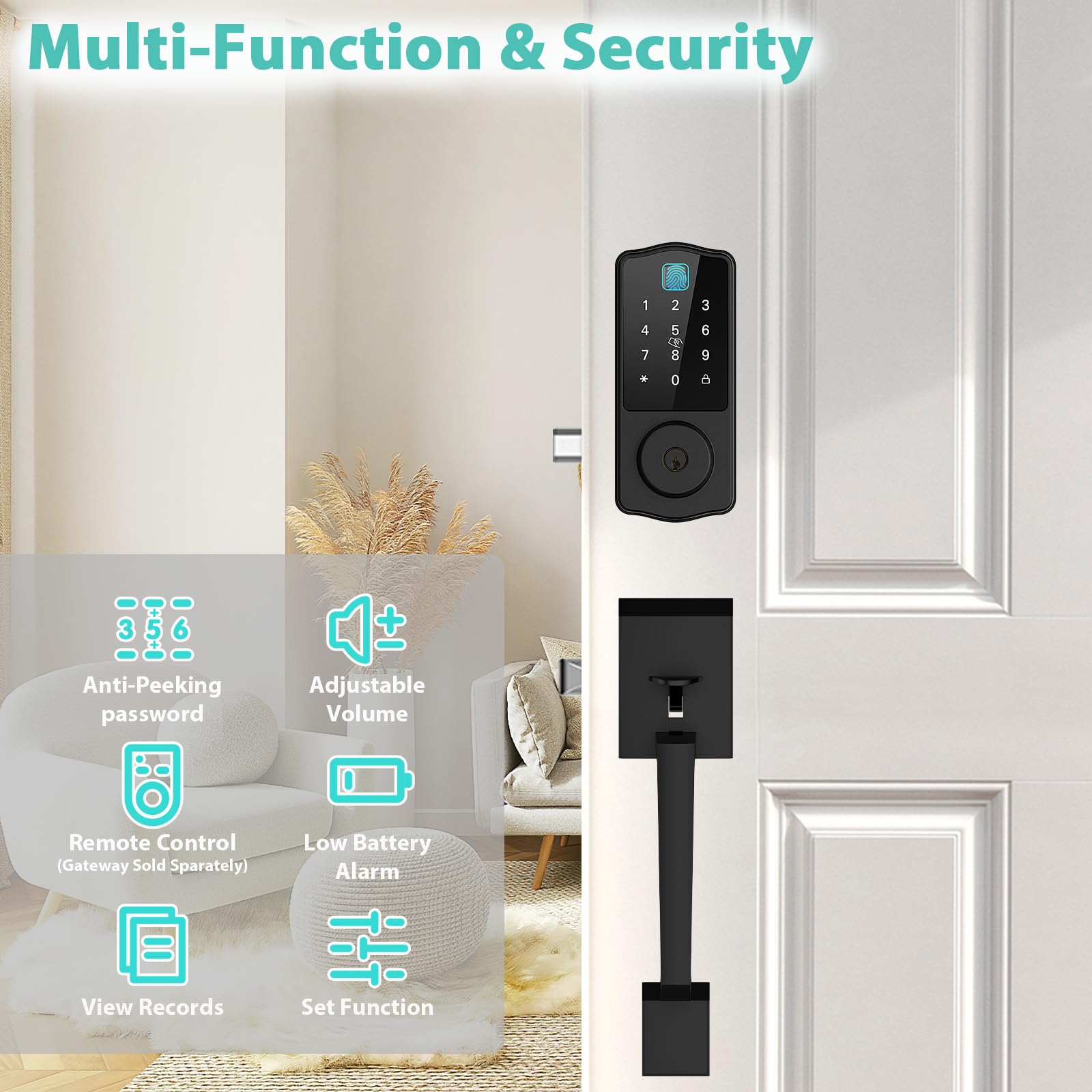 Cinop Wifi Front Door Lock, Keyless Entry Door Lock Deadbolt With Handle Set, Smart Locks For Front Door, Keypad Deadbolt Lock With Handle, Bluetooth Enabled With Alexa Voice Control, Black