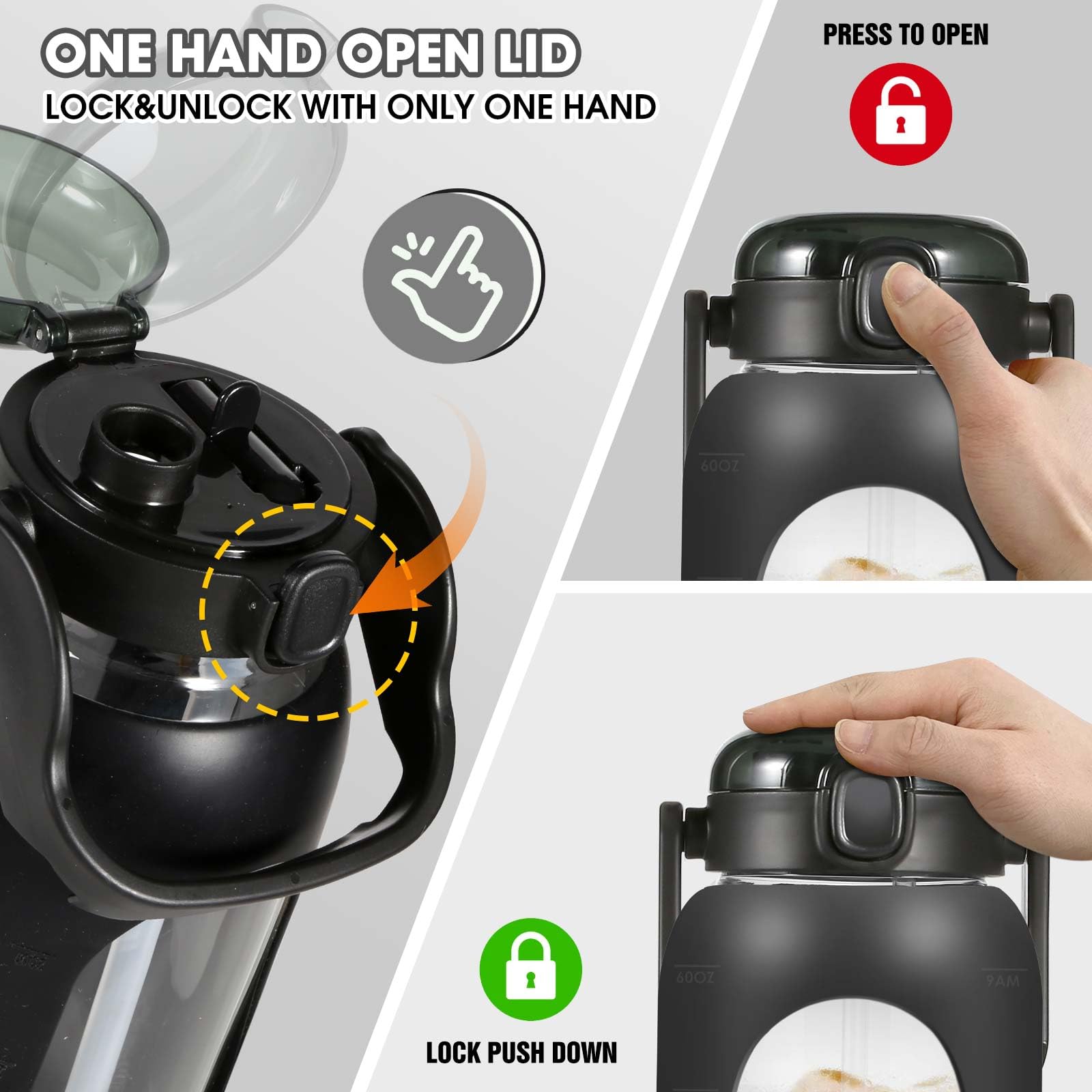 Glass Water Bottles 64 Oz With Time Marker - Half Gallon Water Bottle With Straw Handle