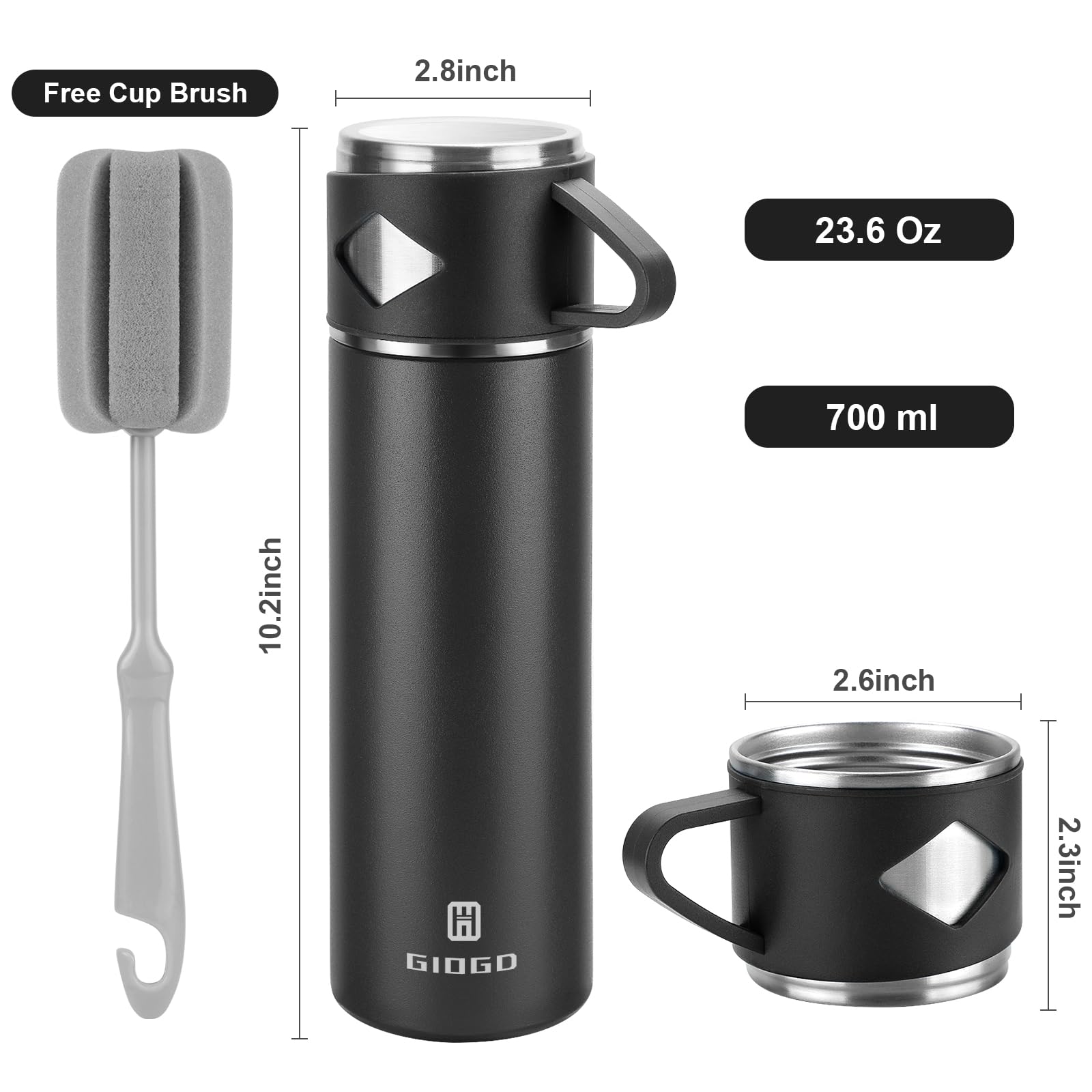Stainless Steel Thermo 700Ml/23.7Oz Vacuum Insulated Bottle With Cup For Coffee Hot Drink And Cold