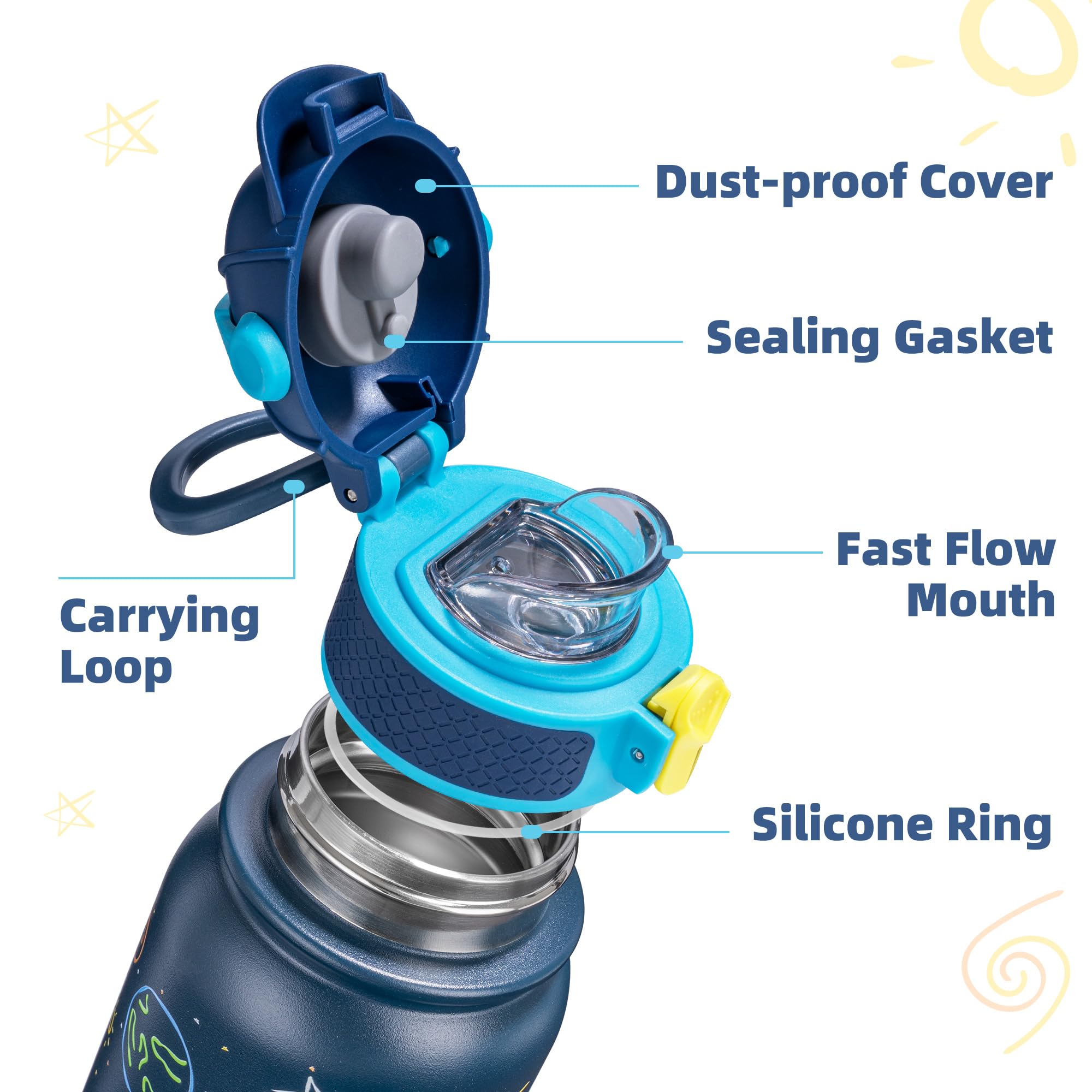 Oldley Kids Water Bottle 12Oz Insulated Water Bottle, Double Wall Stainless Steel Vacuum Bottle