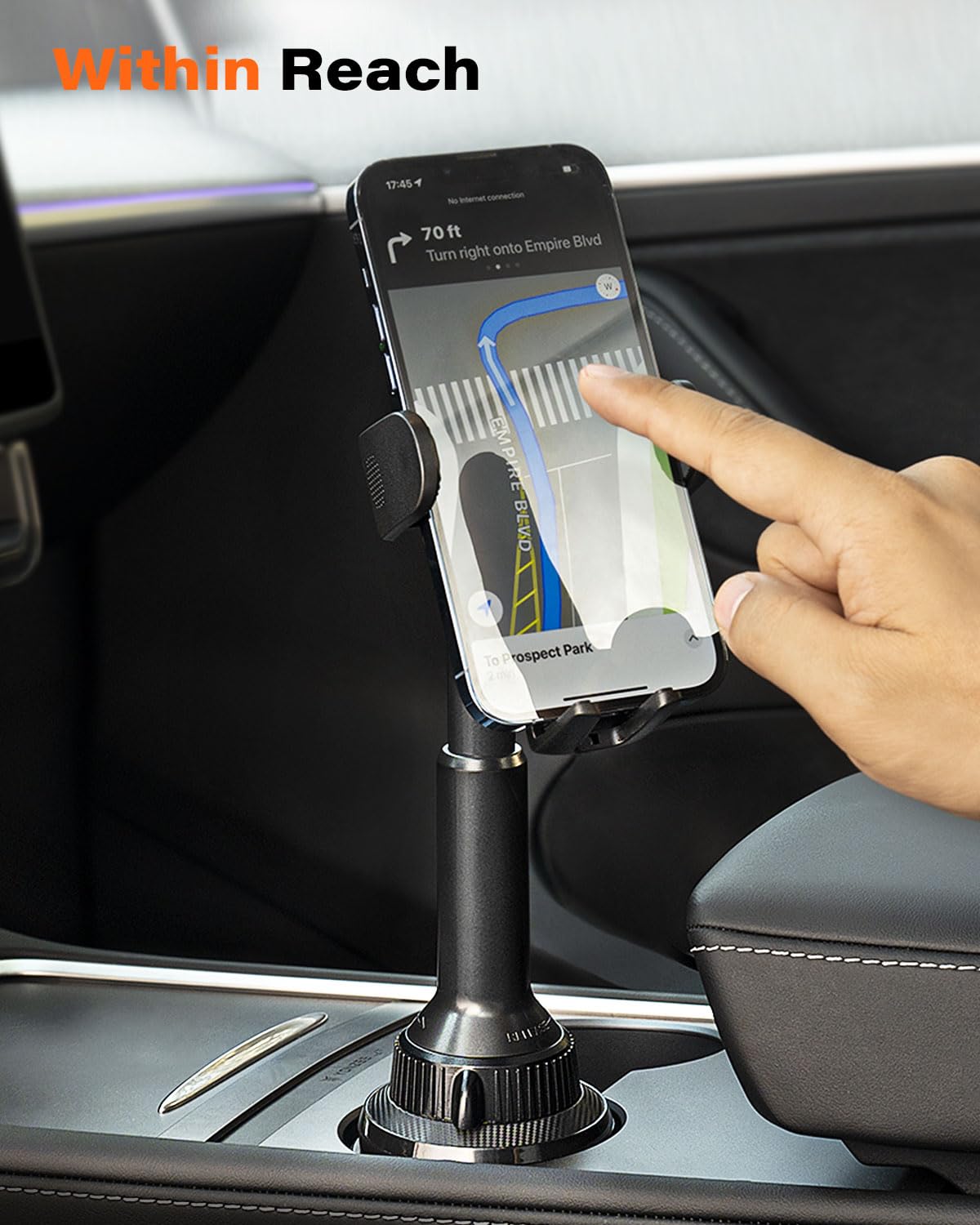 Apps2Car Universal Car Cup Phone Holder  Quick Extension Long Arm  360° Swivel  Adjustable For Iphone, Samsung, Google, And All Smartphones  Stable & No Shake Design